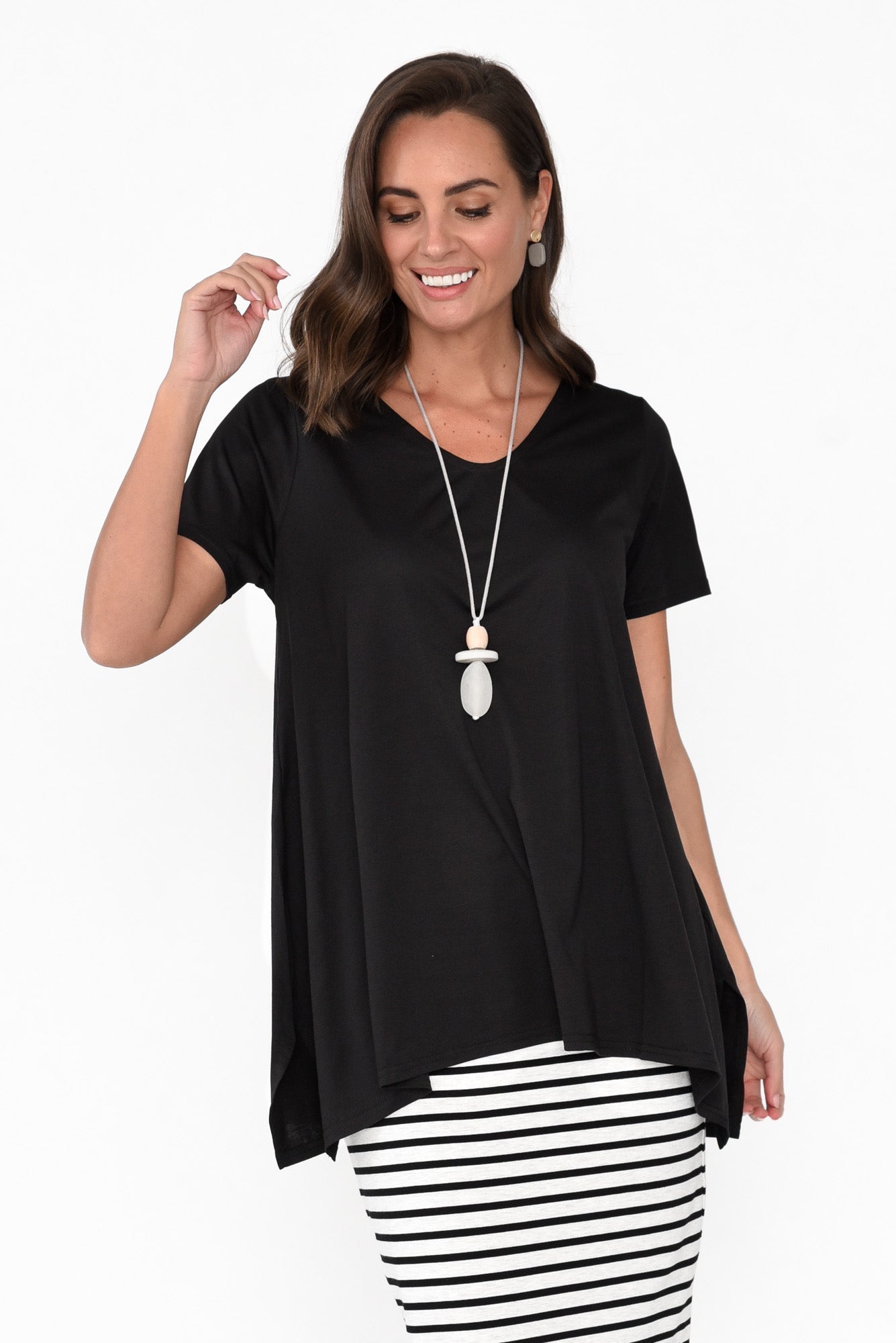 Marcy Black Drape Cotton Top
