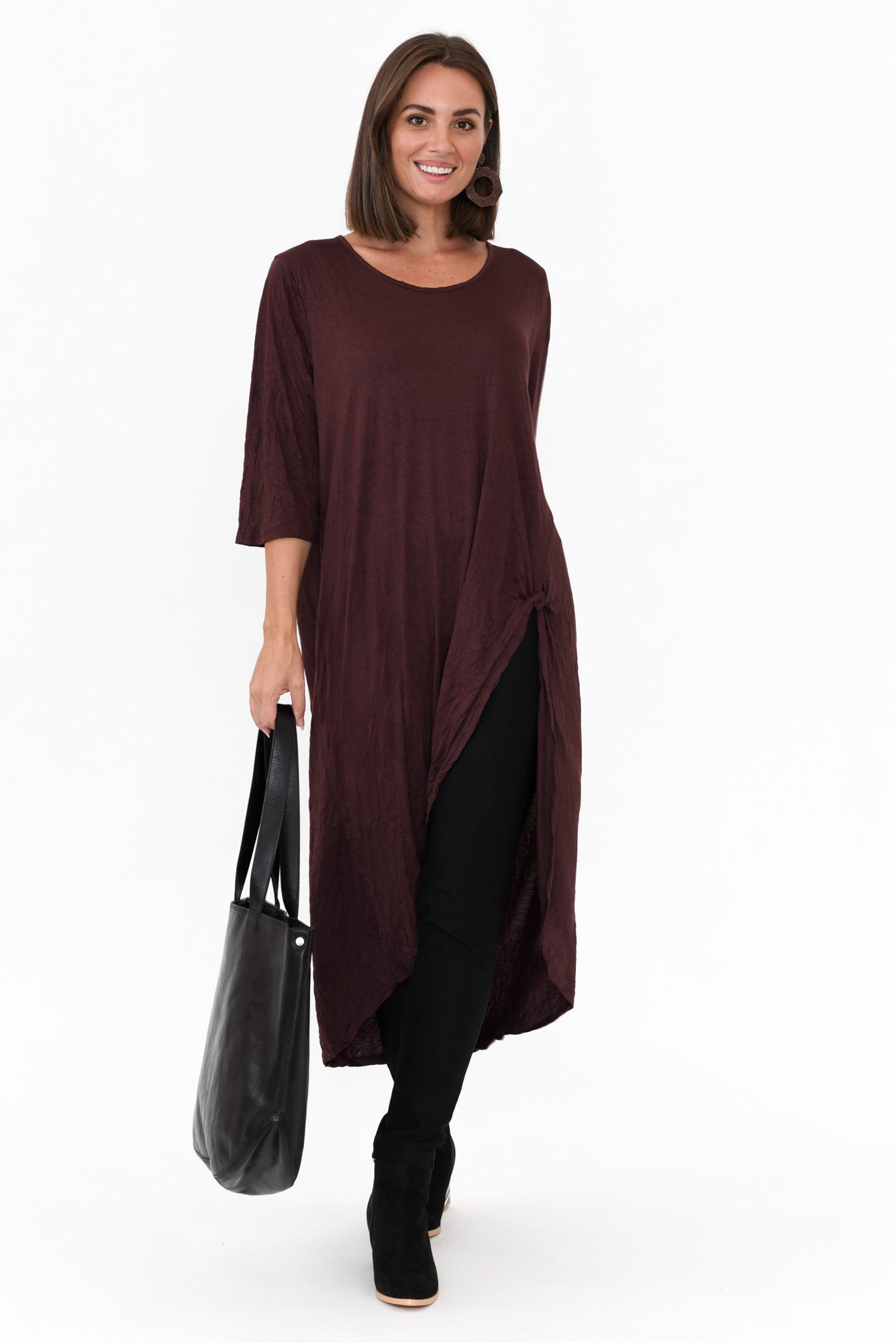Chocolate Crinkle Cotton Asymmetric Tunic