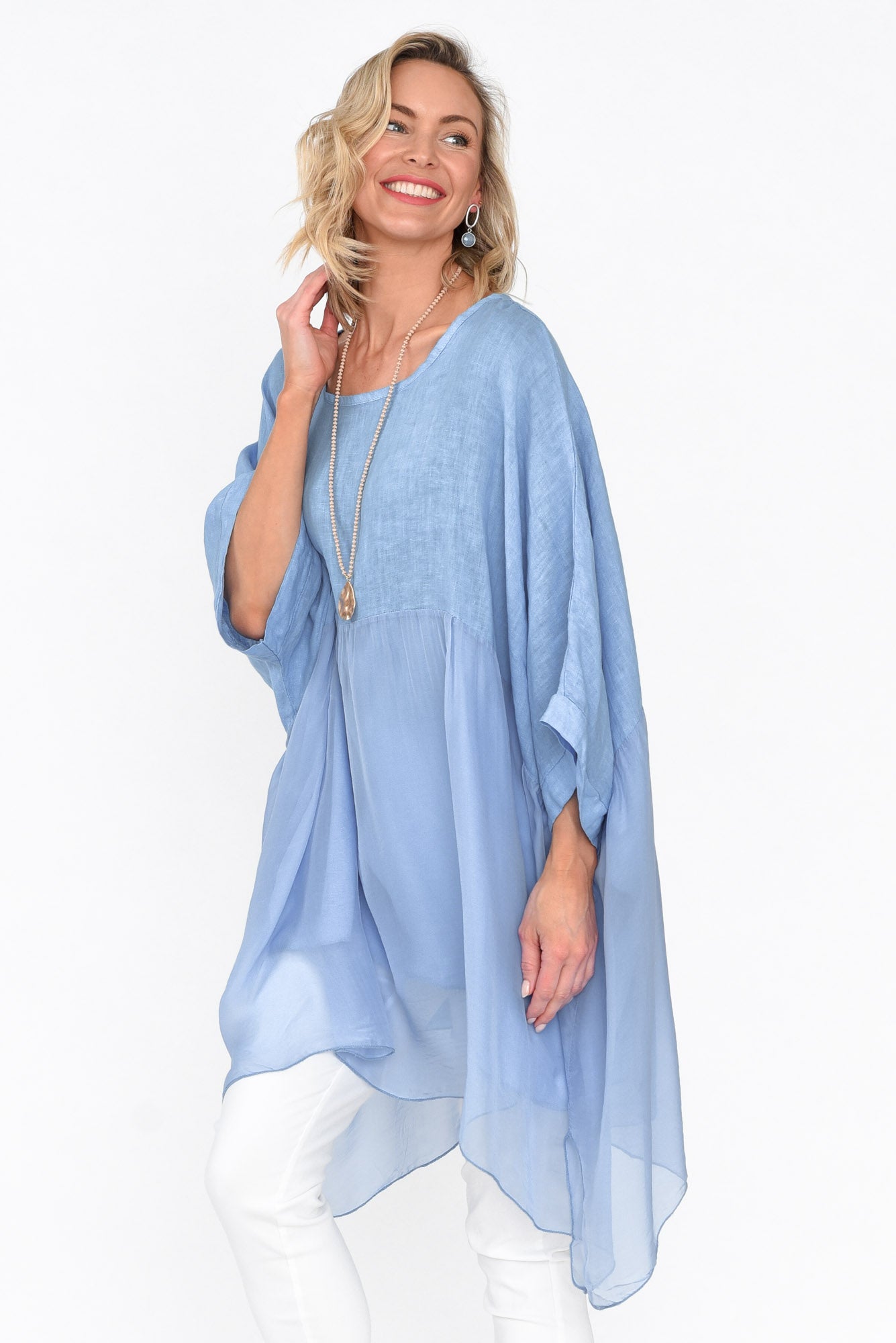Marietta Blue Silk Linen Top