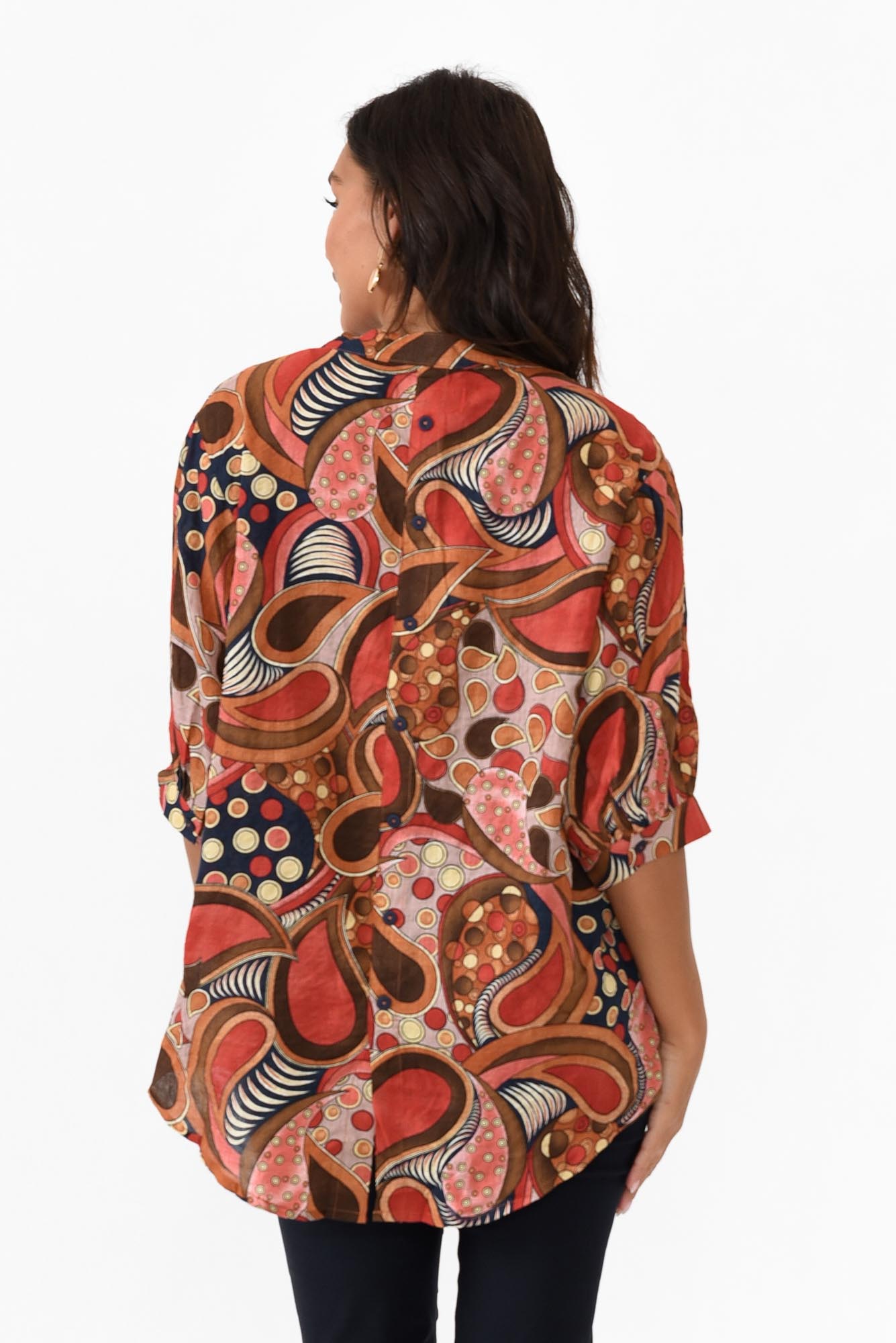 Albright Rust Abstract Cotton Button Top