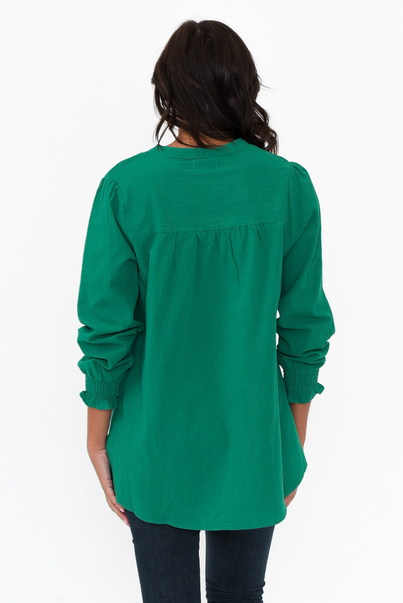 April Green Cotton V Neck Top