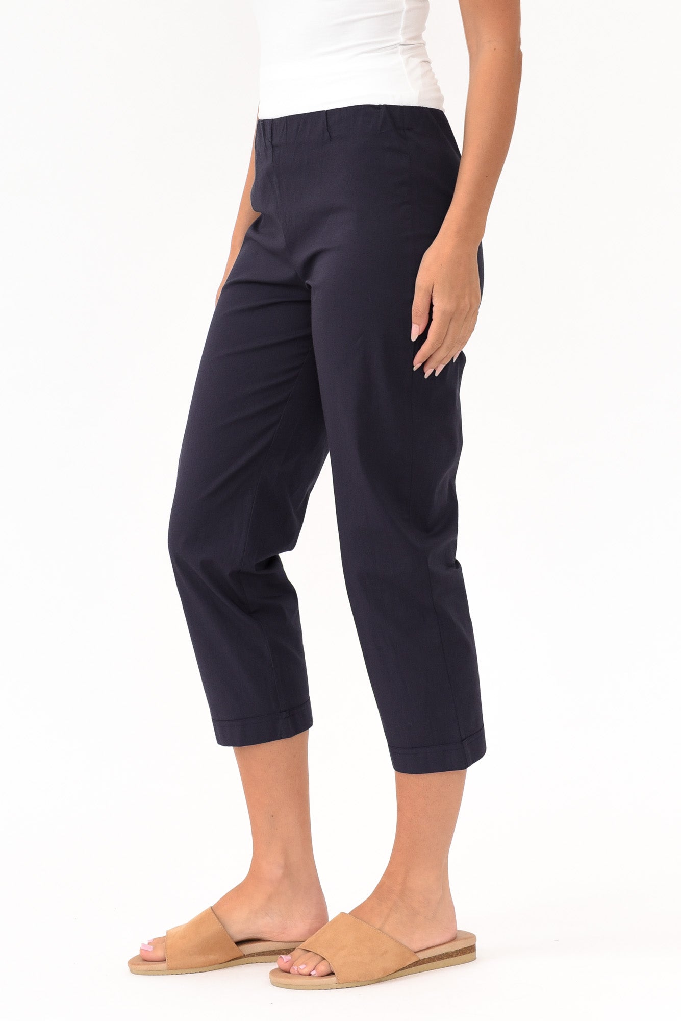 Zara Navy Cotton Cropped Stretch Pant