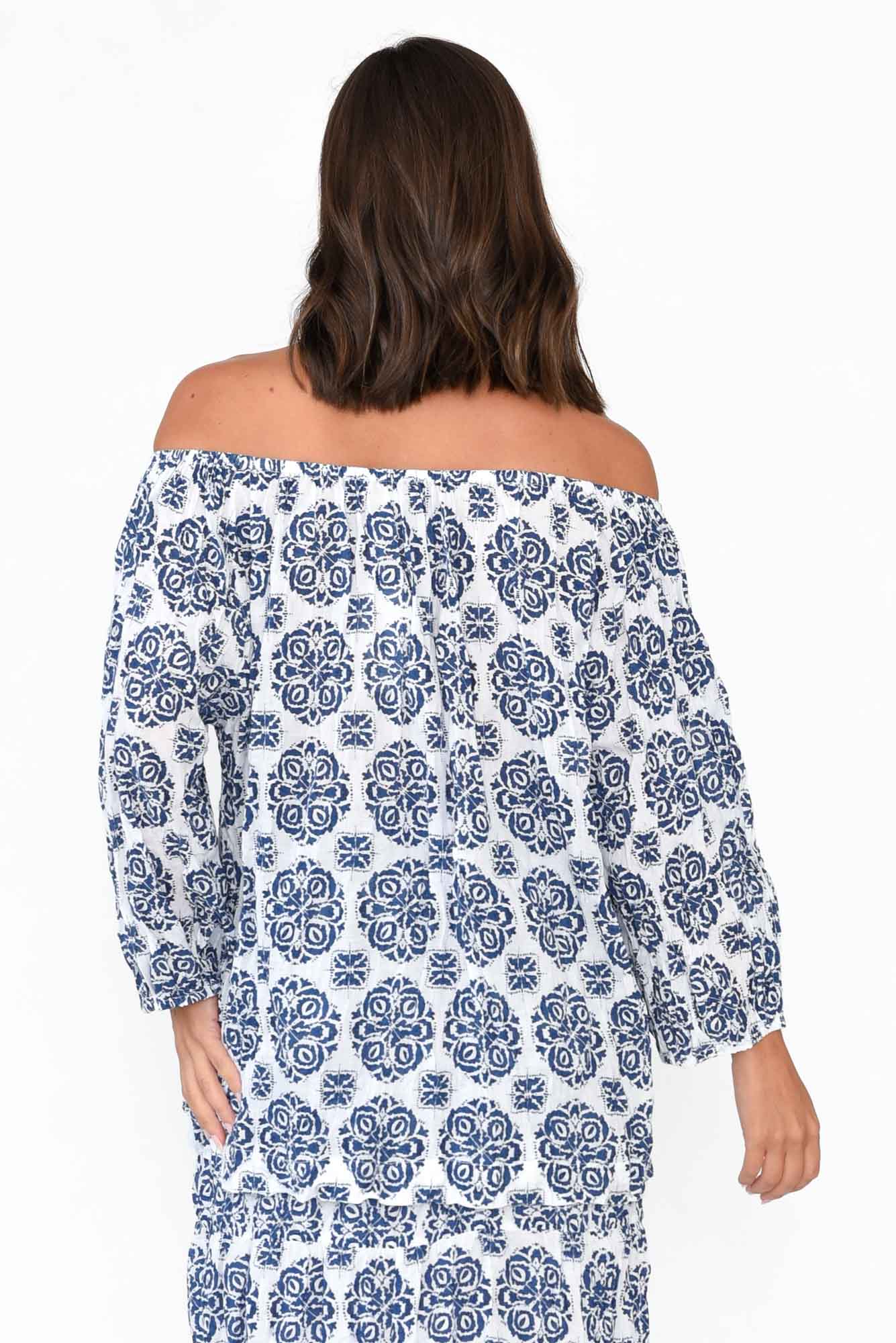 Christina Navy Fiesta Crinkle Cotton Top
