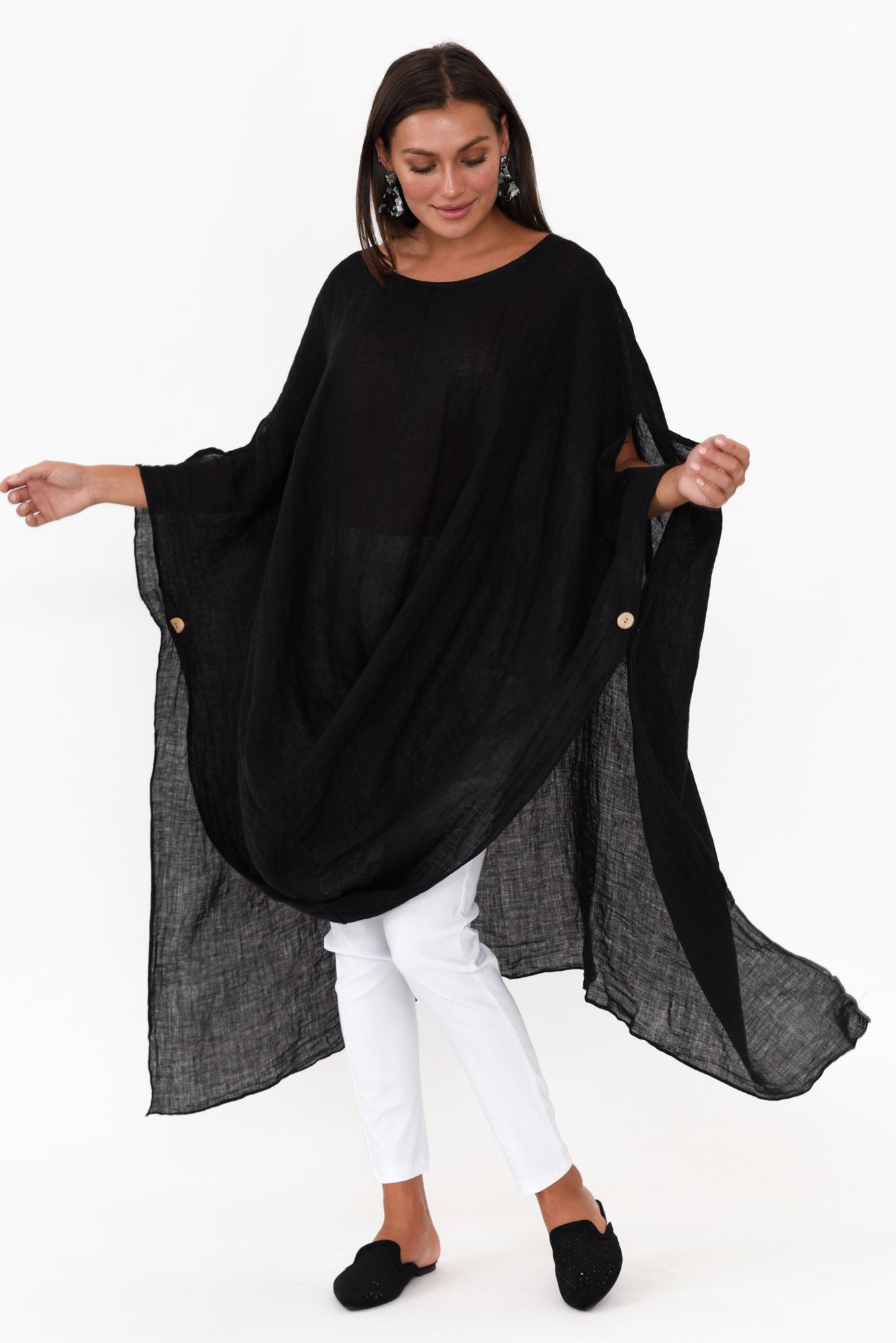 Genesia Black Linen Kaftan Tunic