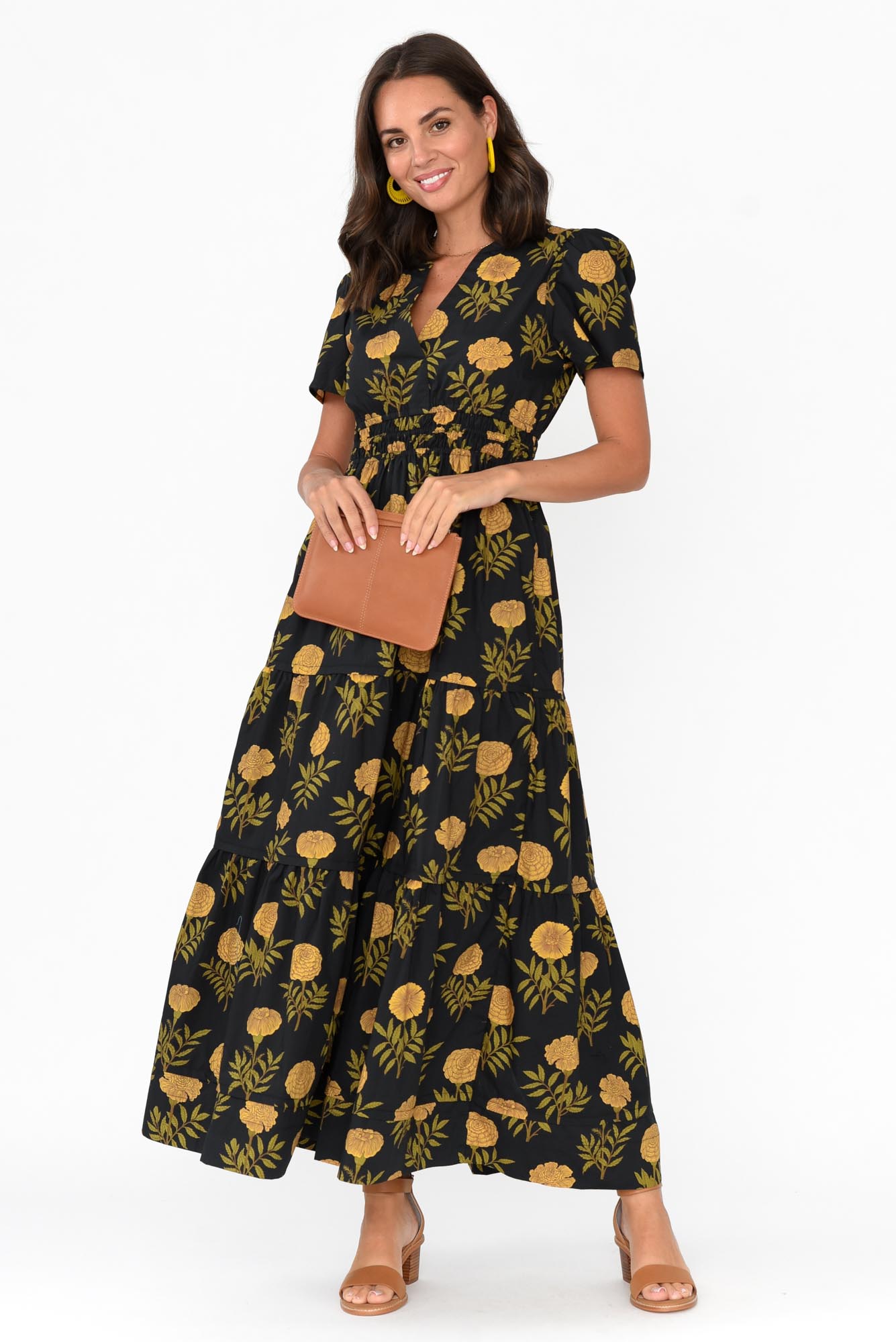 Vittoria Black Marigold Cotton Tiered Dress