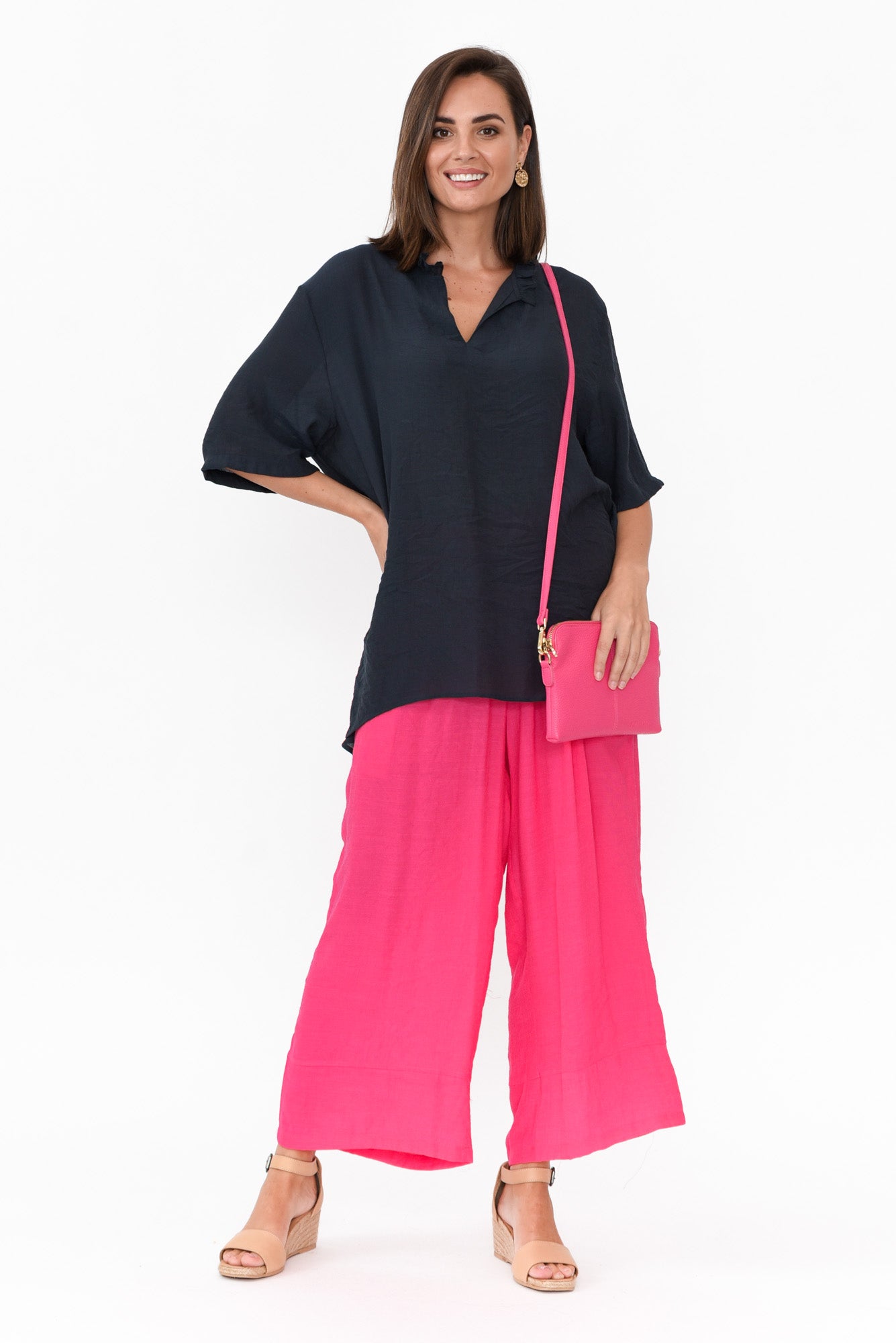 Gideon Navy Cotton Frill Top