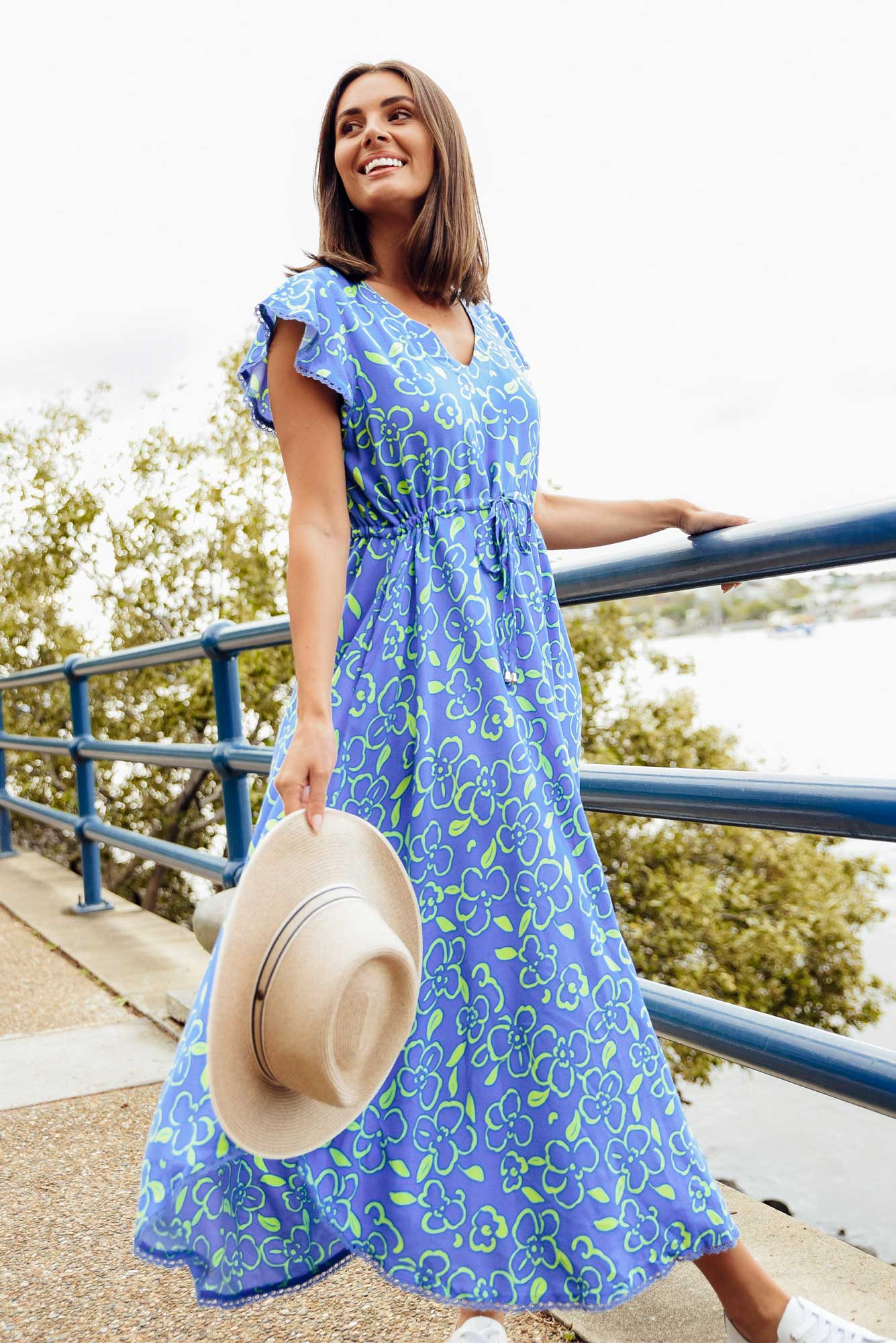 Libby Blue Flower Midi Dress