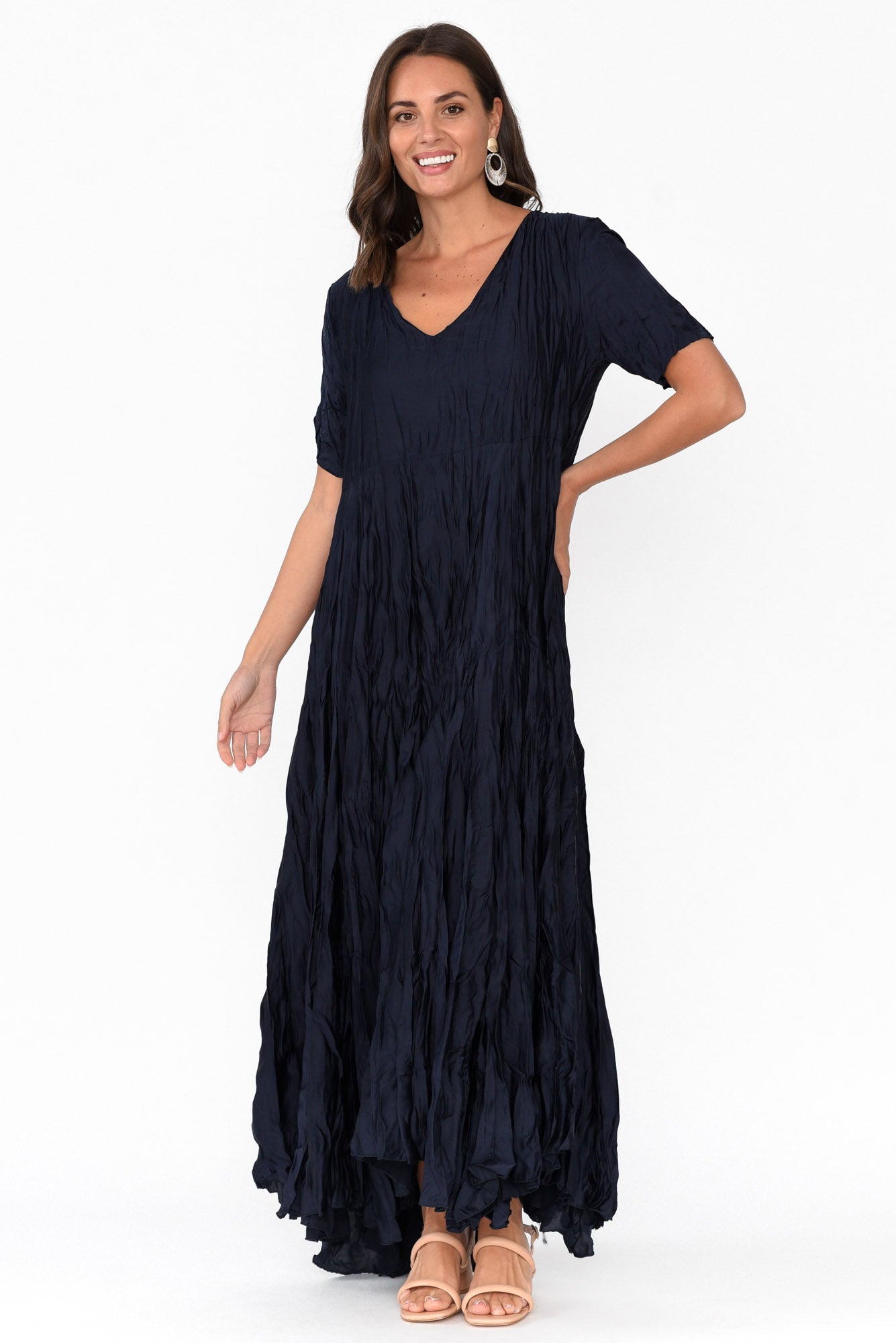 Bernice Navy Gloss Crinkle Dress