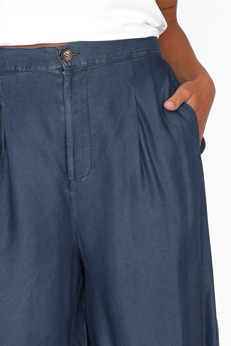 Pia Blue Denim Palazzo Pant
