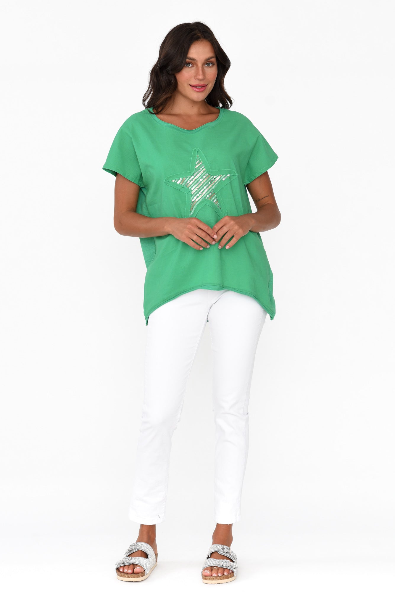 Kassidy Emerald Star Sequin Tee