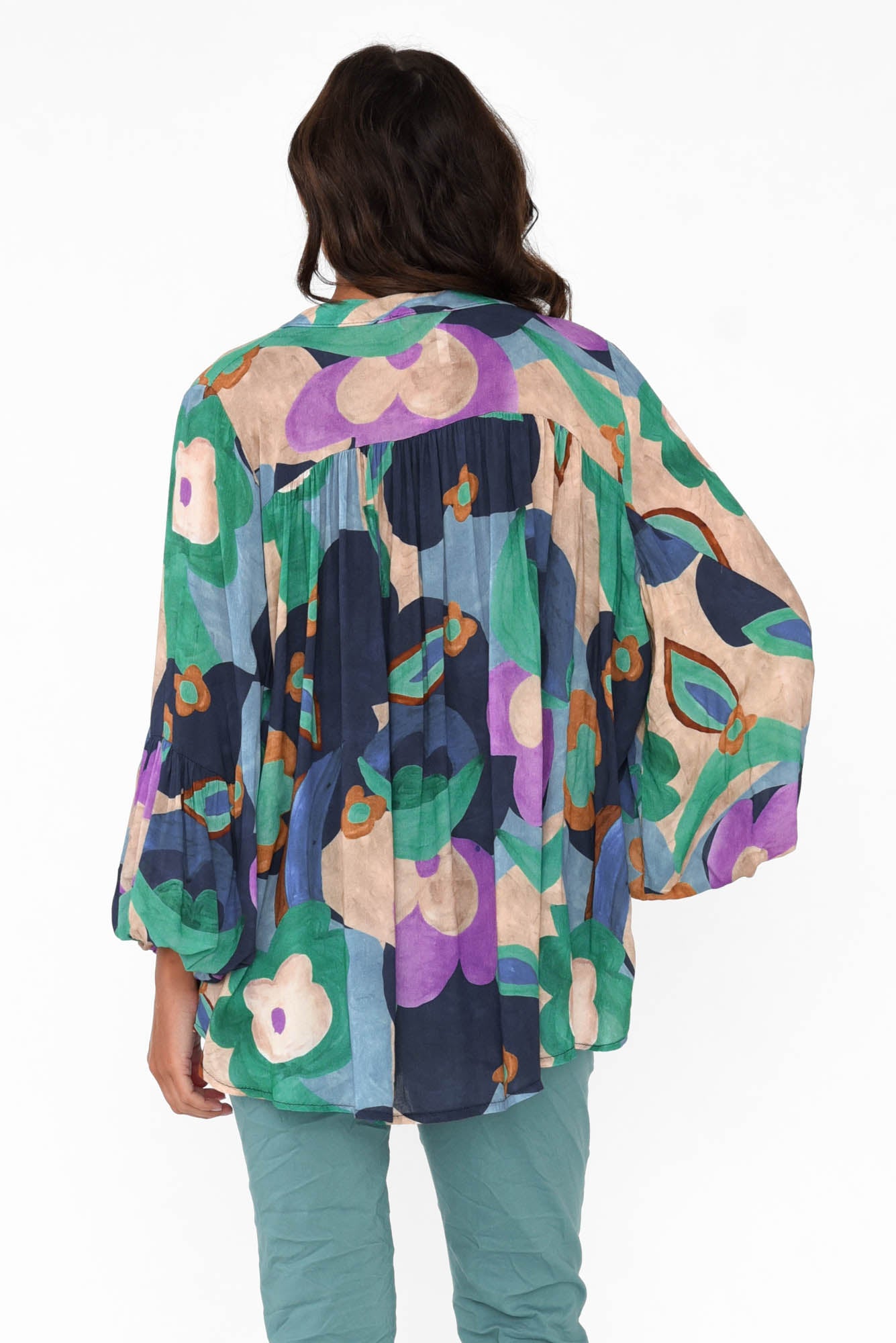 Althea Navy Floral V Neck Top
