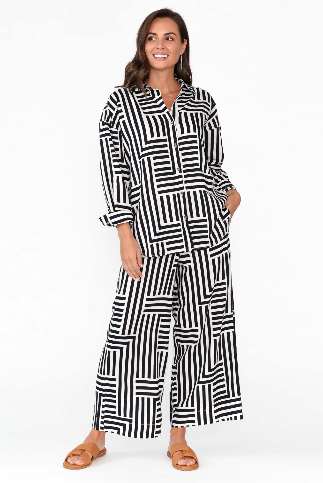 Bauhaus Navy Stripe Linen Blend Pant