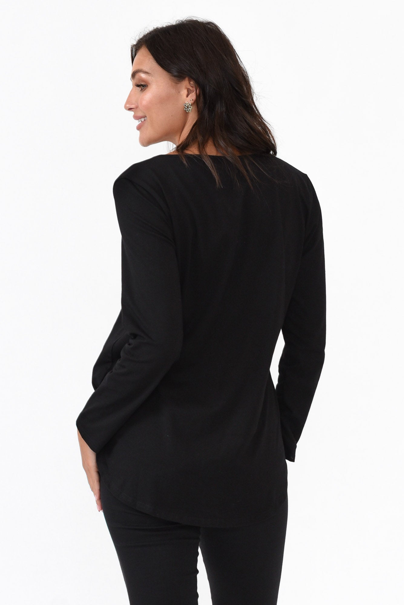 Archer Black Cotton Long Sleeve Top