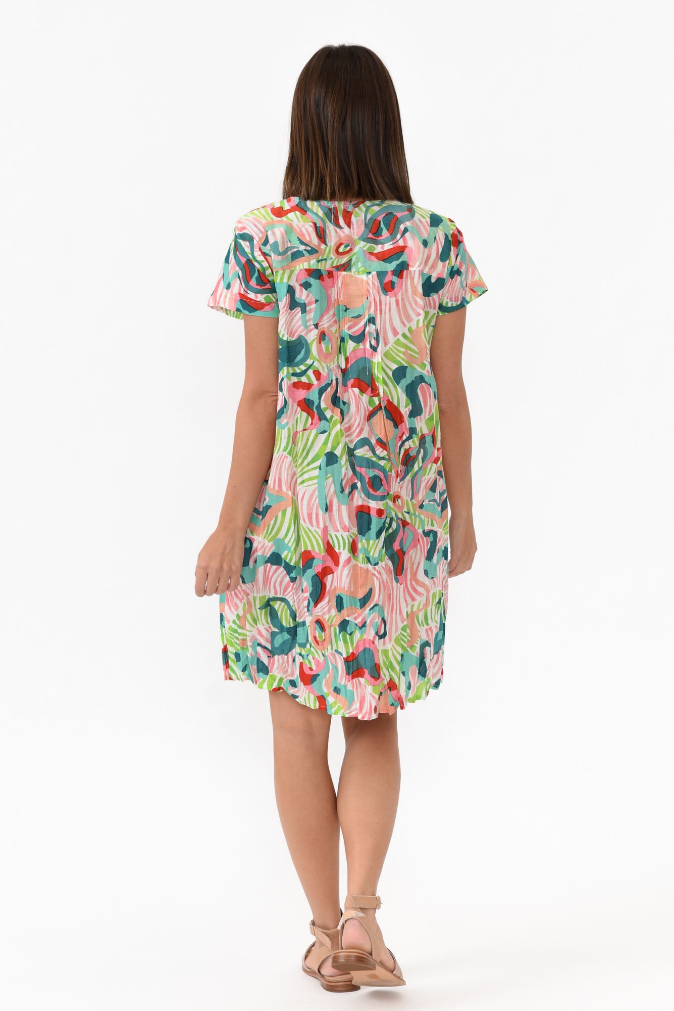 Sabina Red Swirl Crinkle Cotton Dress