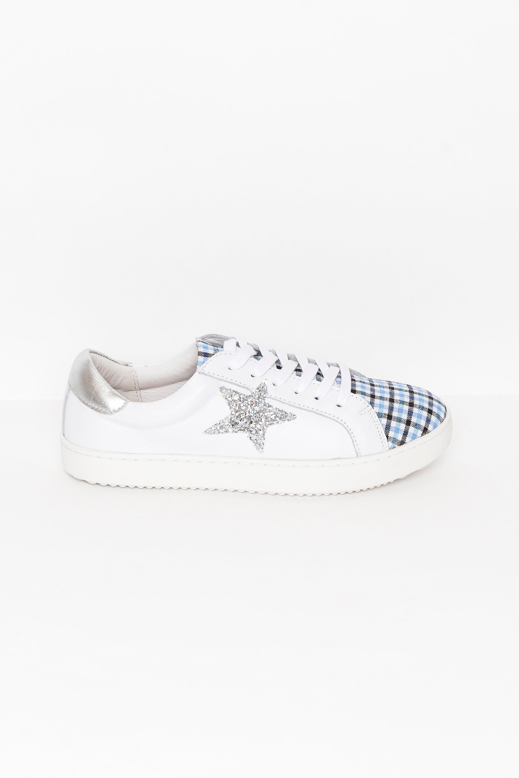 Valdo White Blue Gingham Leather Sneaker
