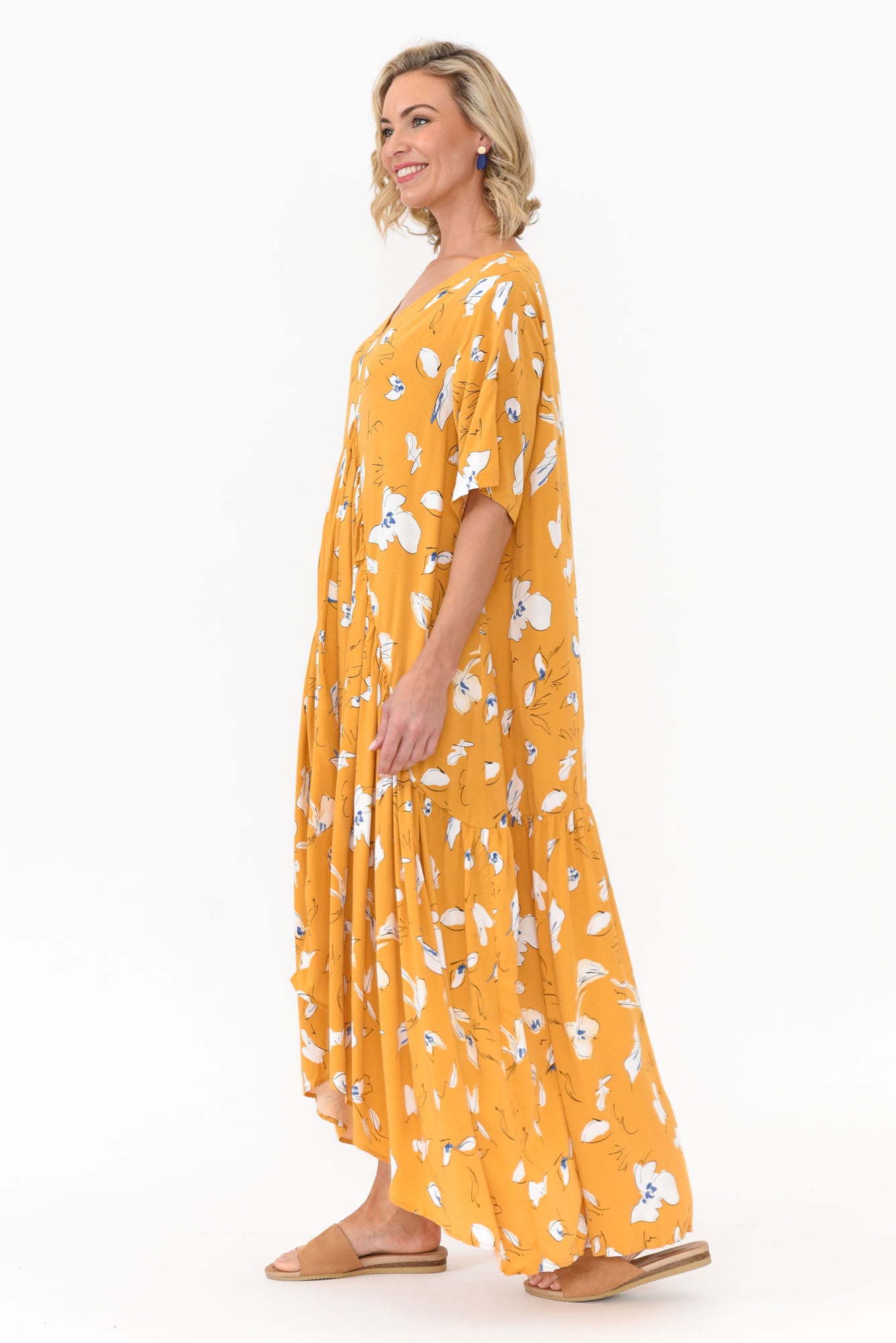 Yellow Abstract Peak Maxi Dress