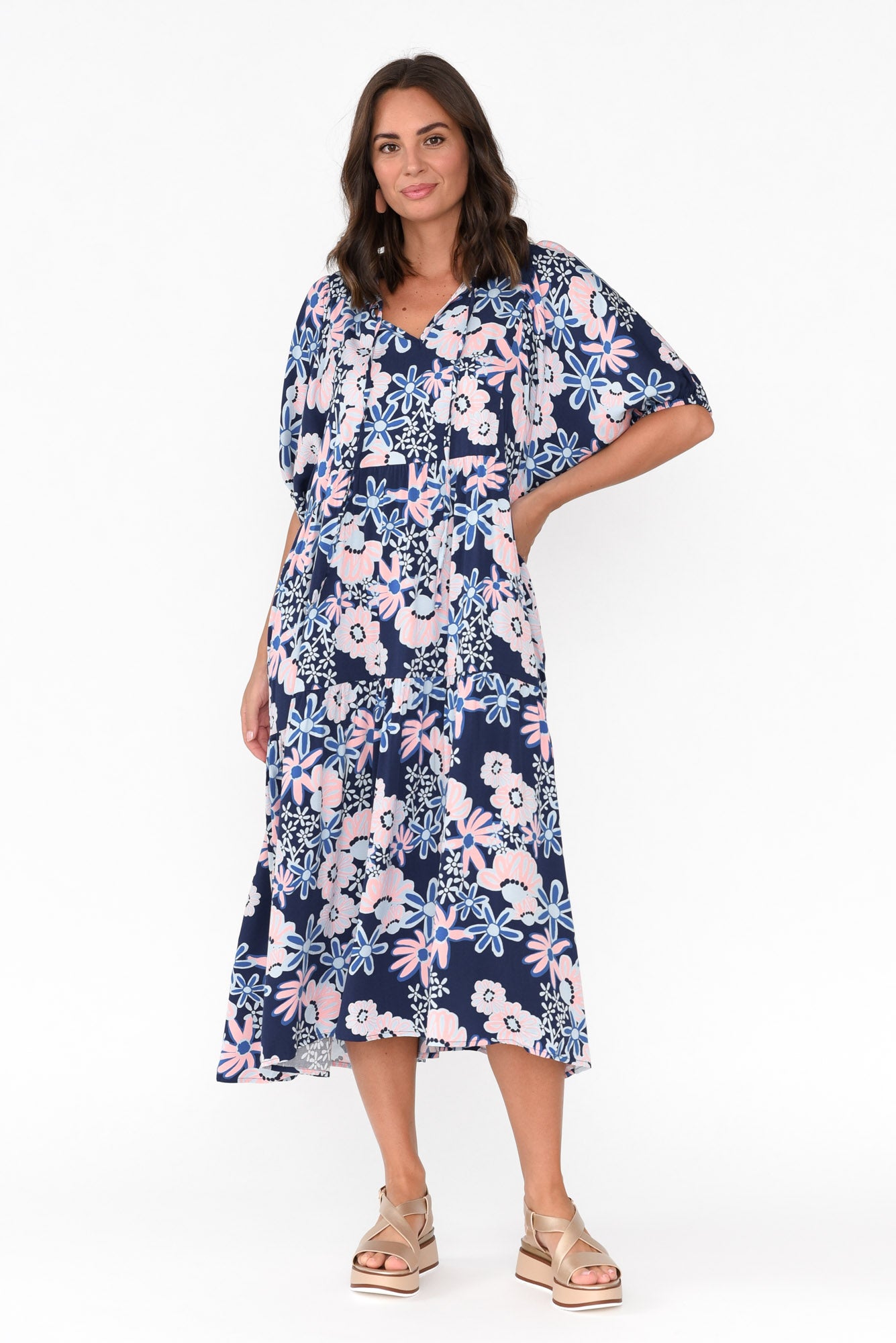 Rima Navy Floral Midi Dress
