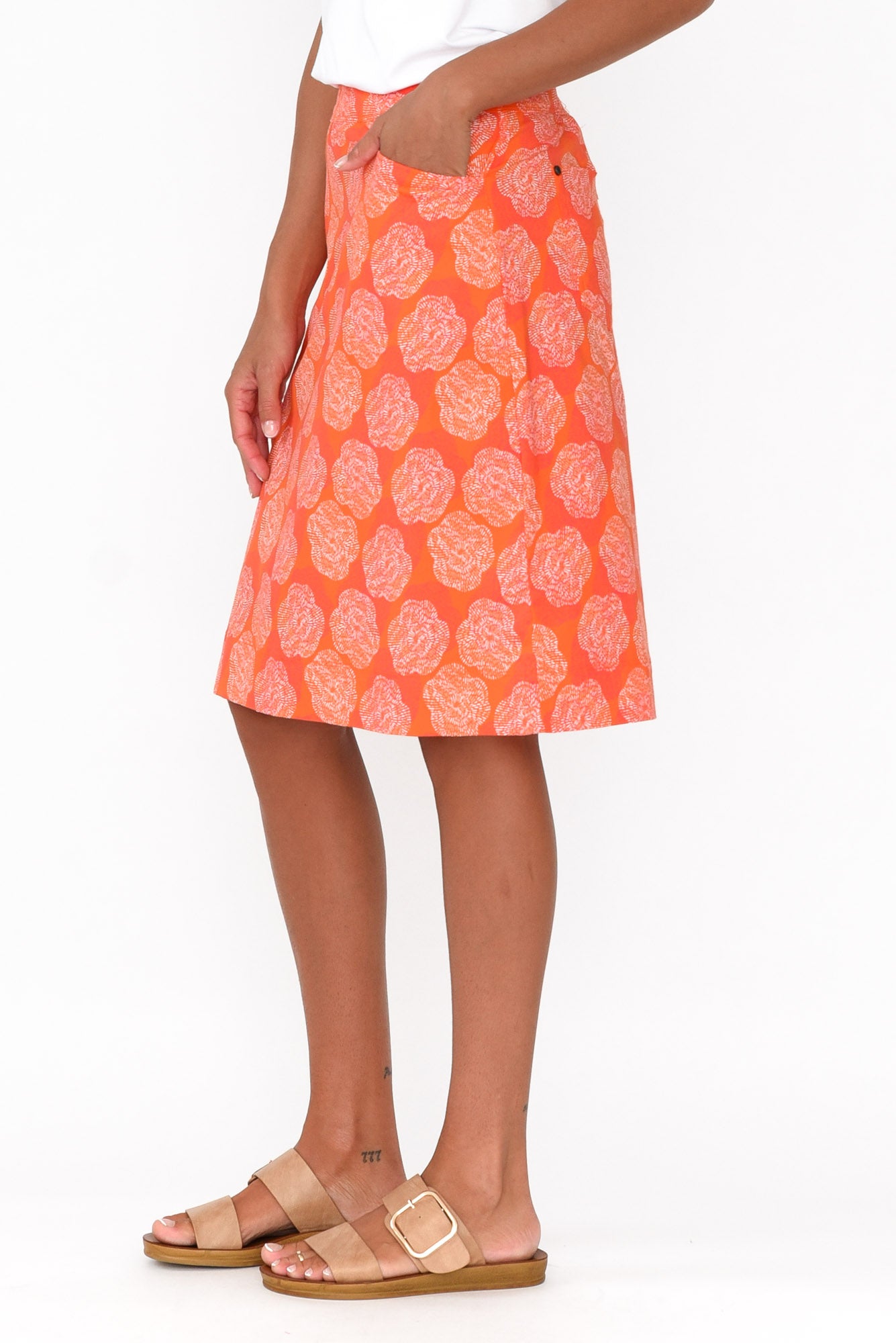 Brynn Orange Spot Cotton Blend Skirt