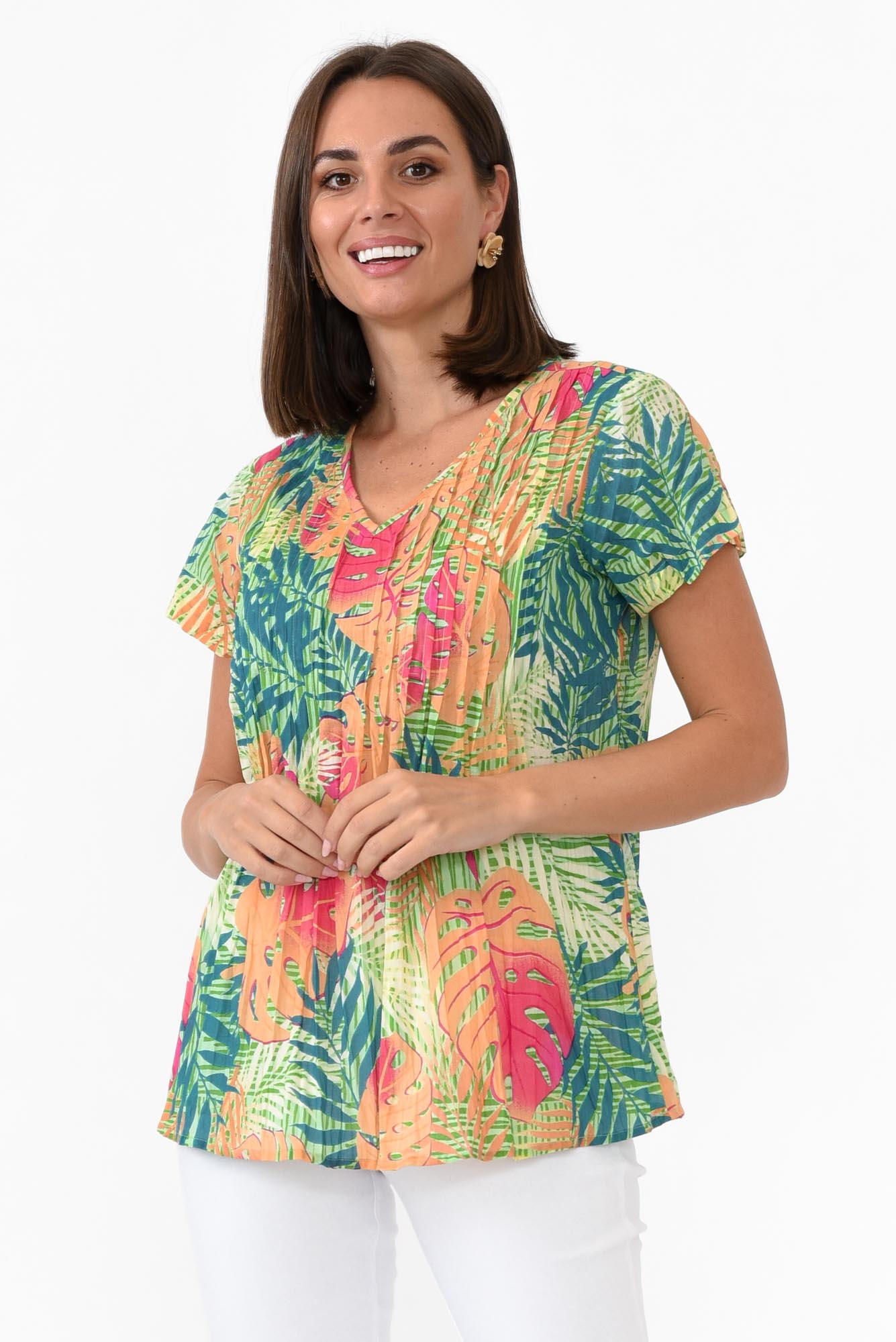 Fia Green Palm Cotton Top