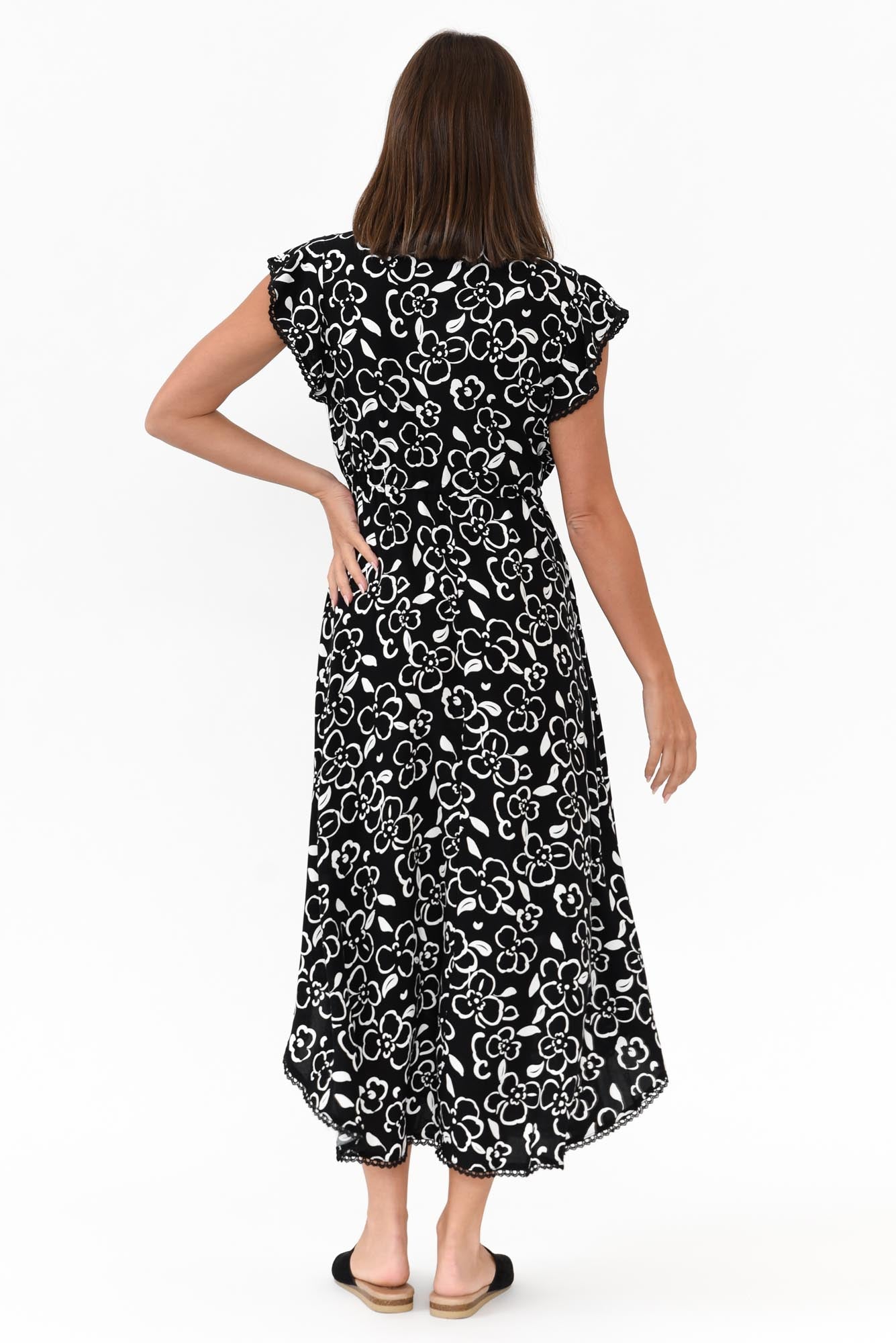 Libby Black Flower Midi Dress