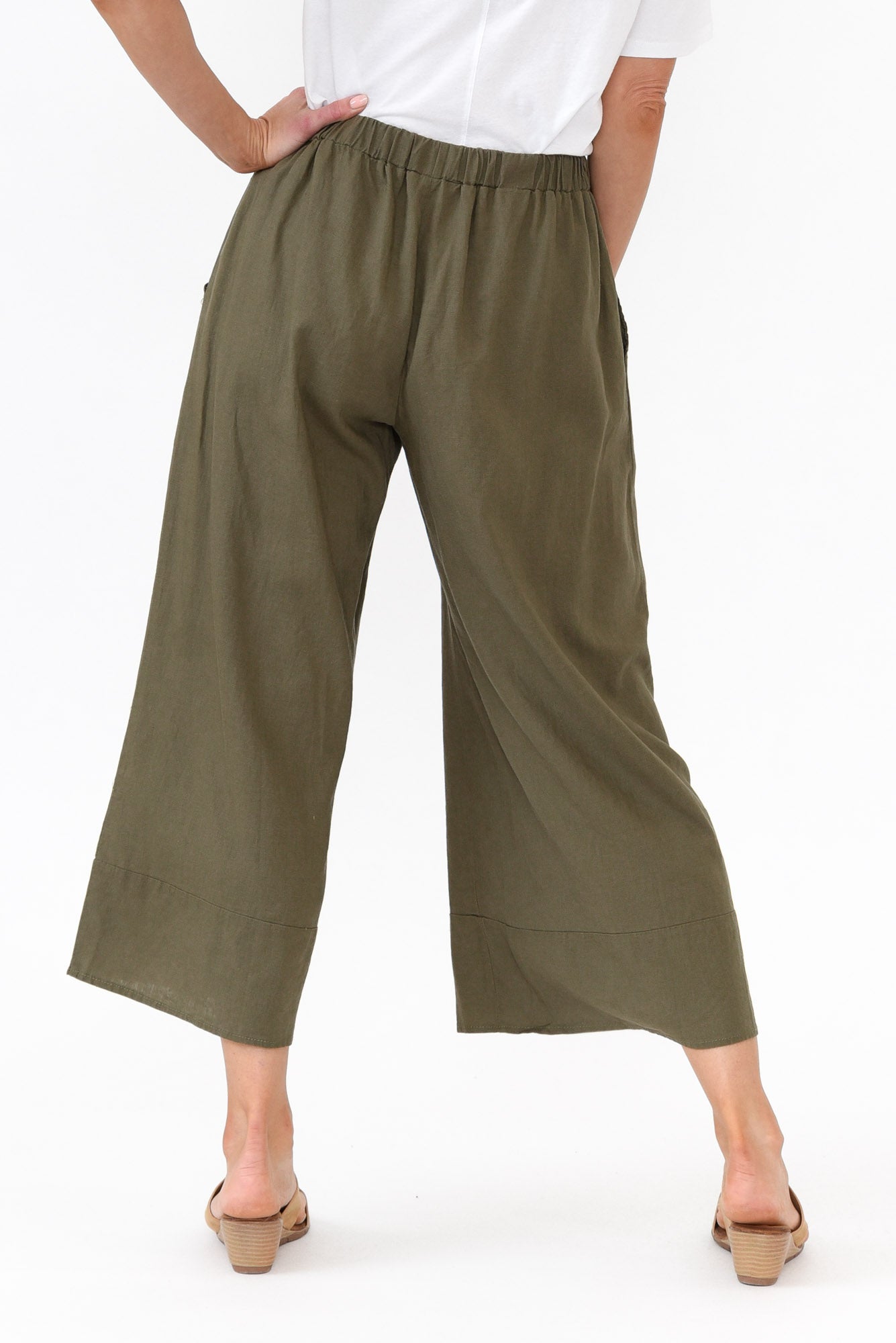 Colleen Khaki Linen Wide Leg Pant