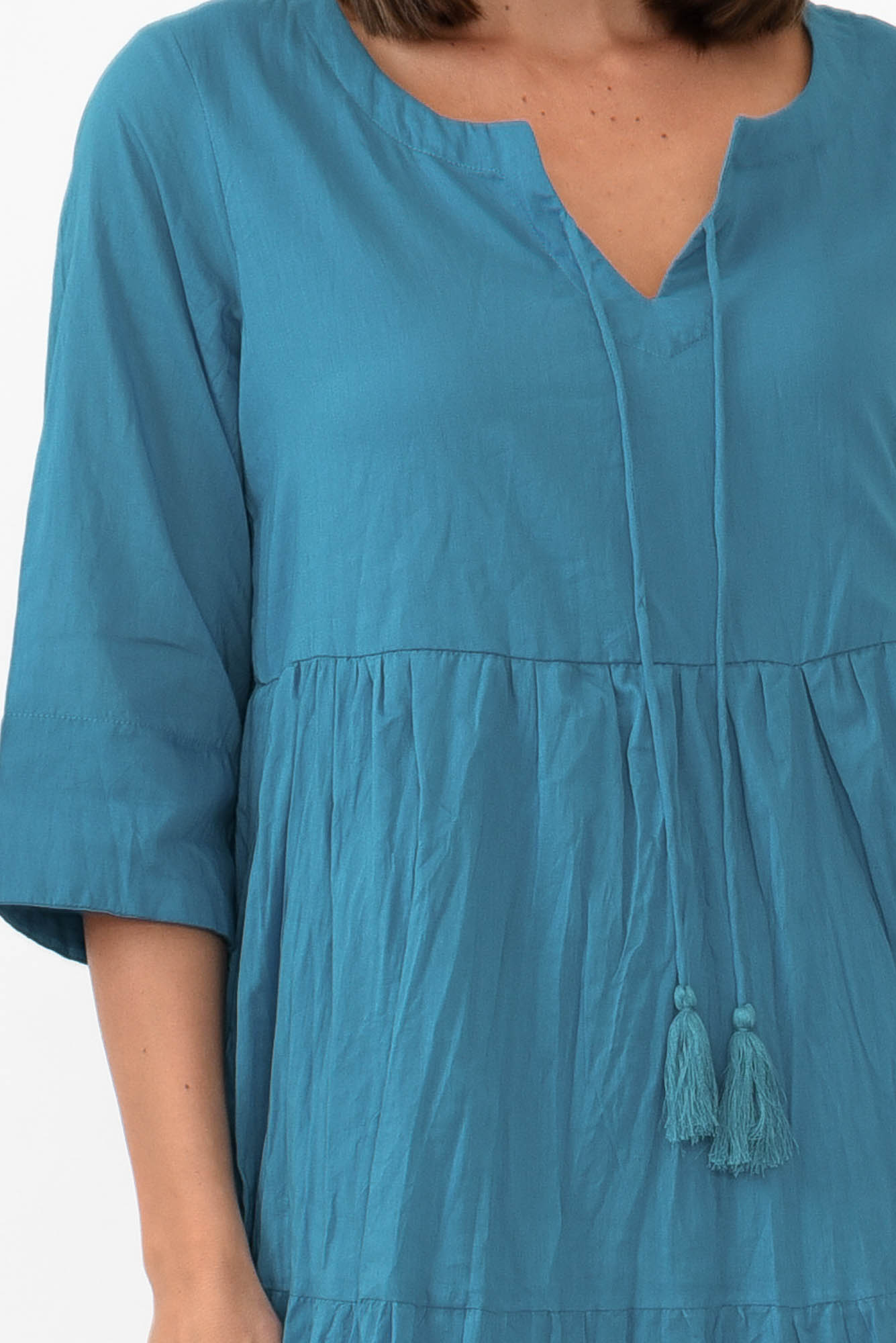 Milana Ocean Crinkle Cotton Dress