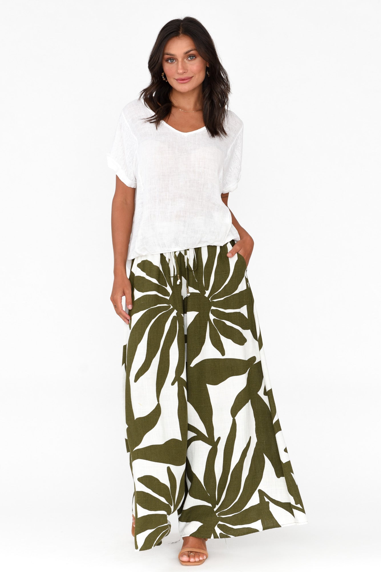Marit Green Leaf Wide Leg Pant