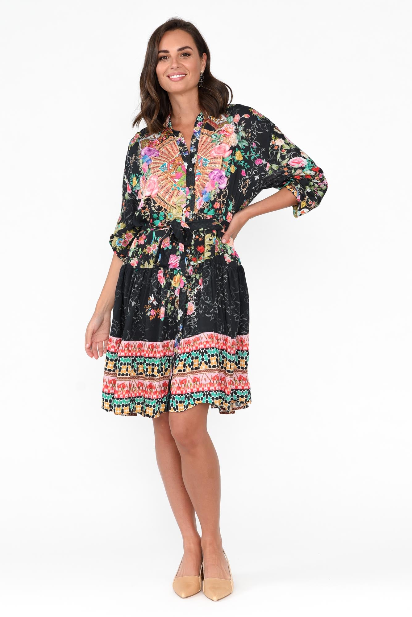 Paris Black Roses Shirt Dress