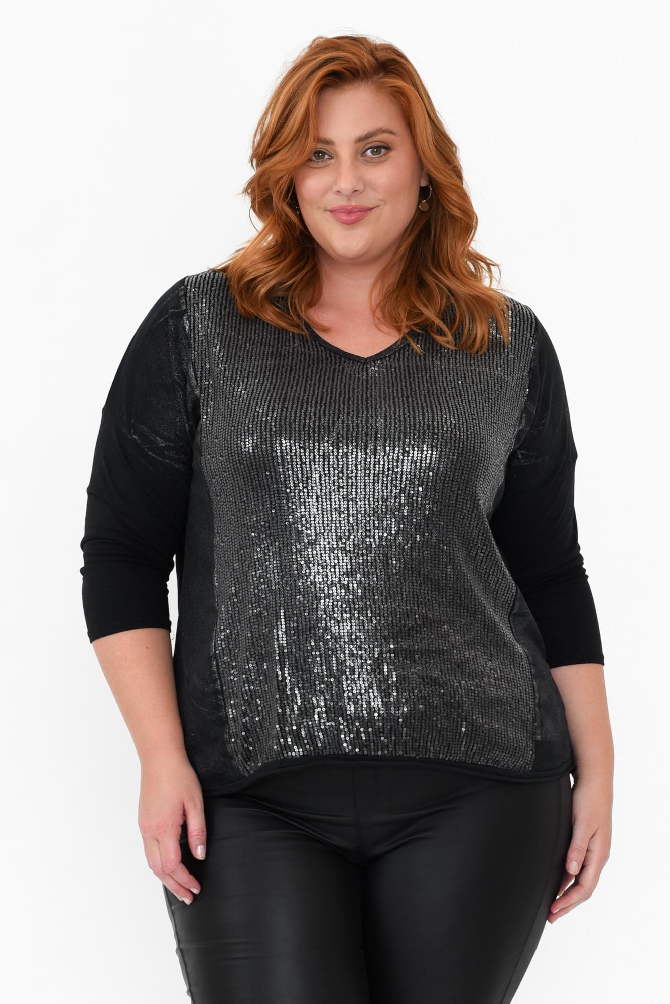 Willard Black Cotton Sequin Top