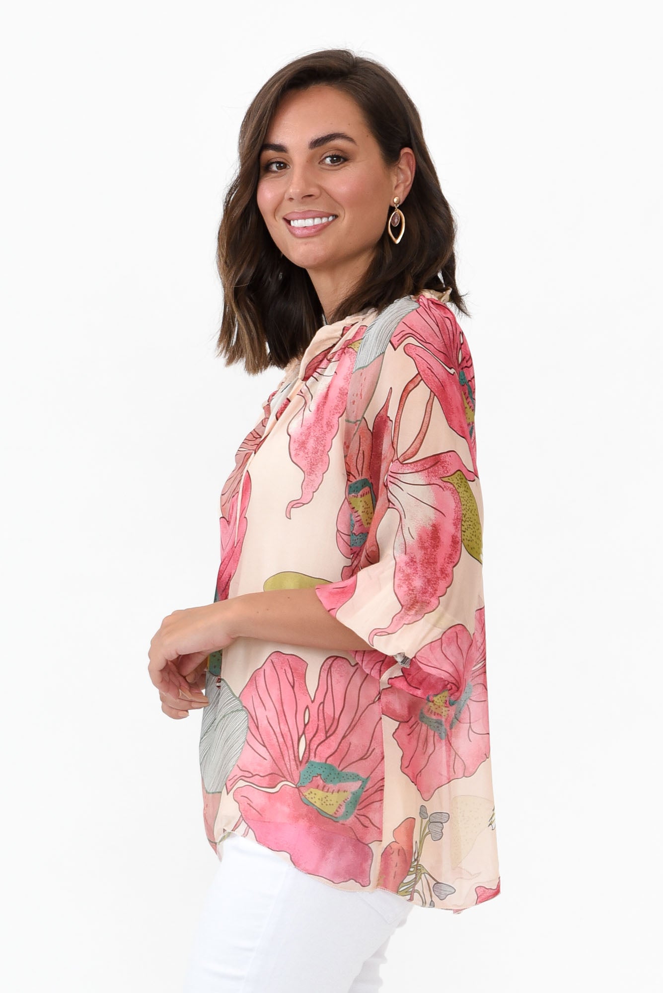 Eliska Pink Flower Silk Top