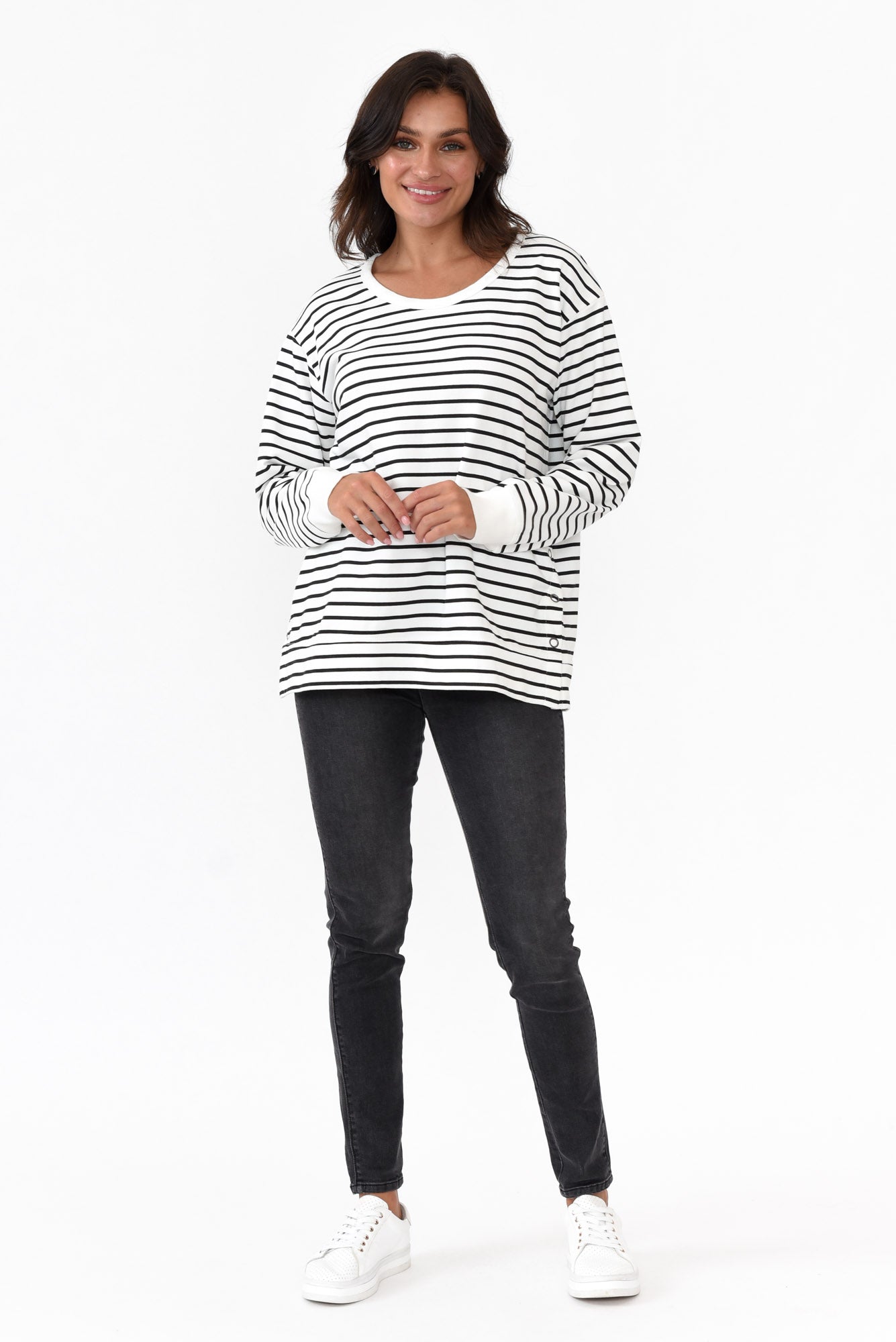 Prado Black Stripe Cotton Crew Jumper