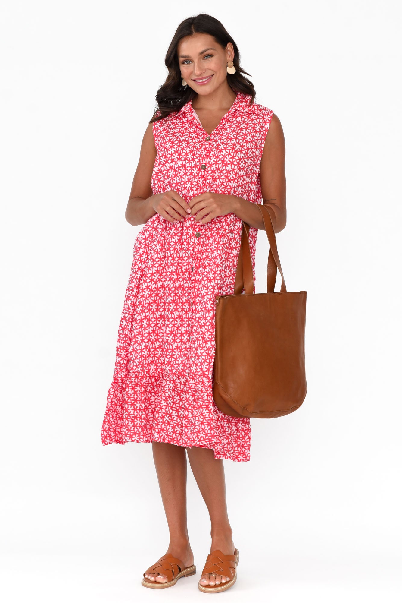 Luca Red Flower Cotton Frill Hem Dress
