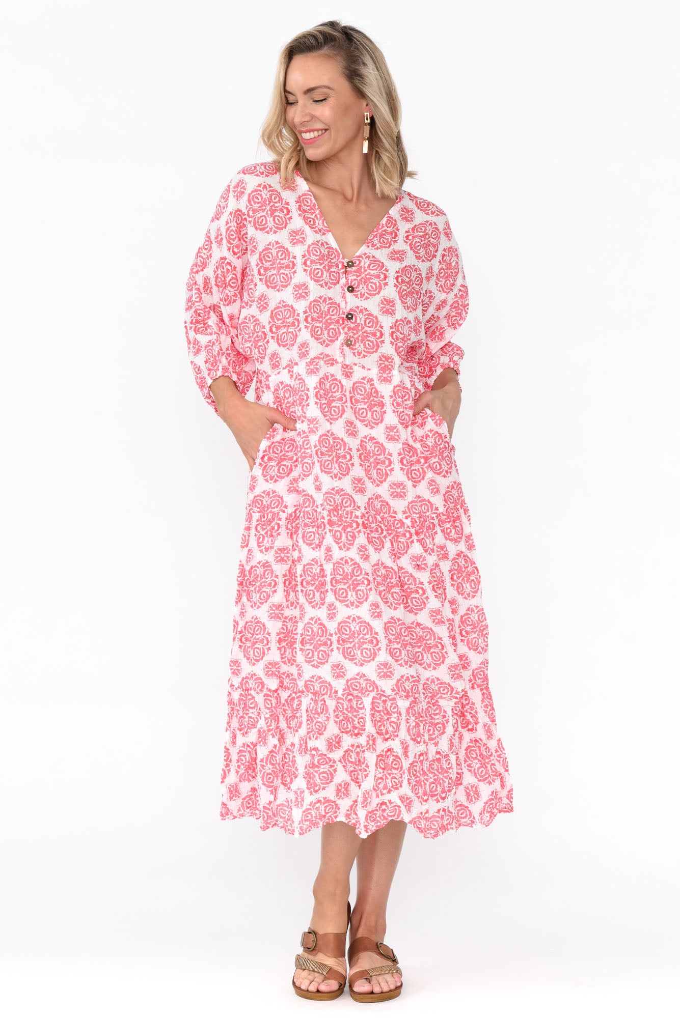 Weston Red Fiesta Cotton Midi Dress