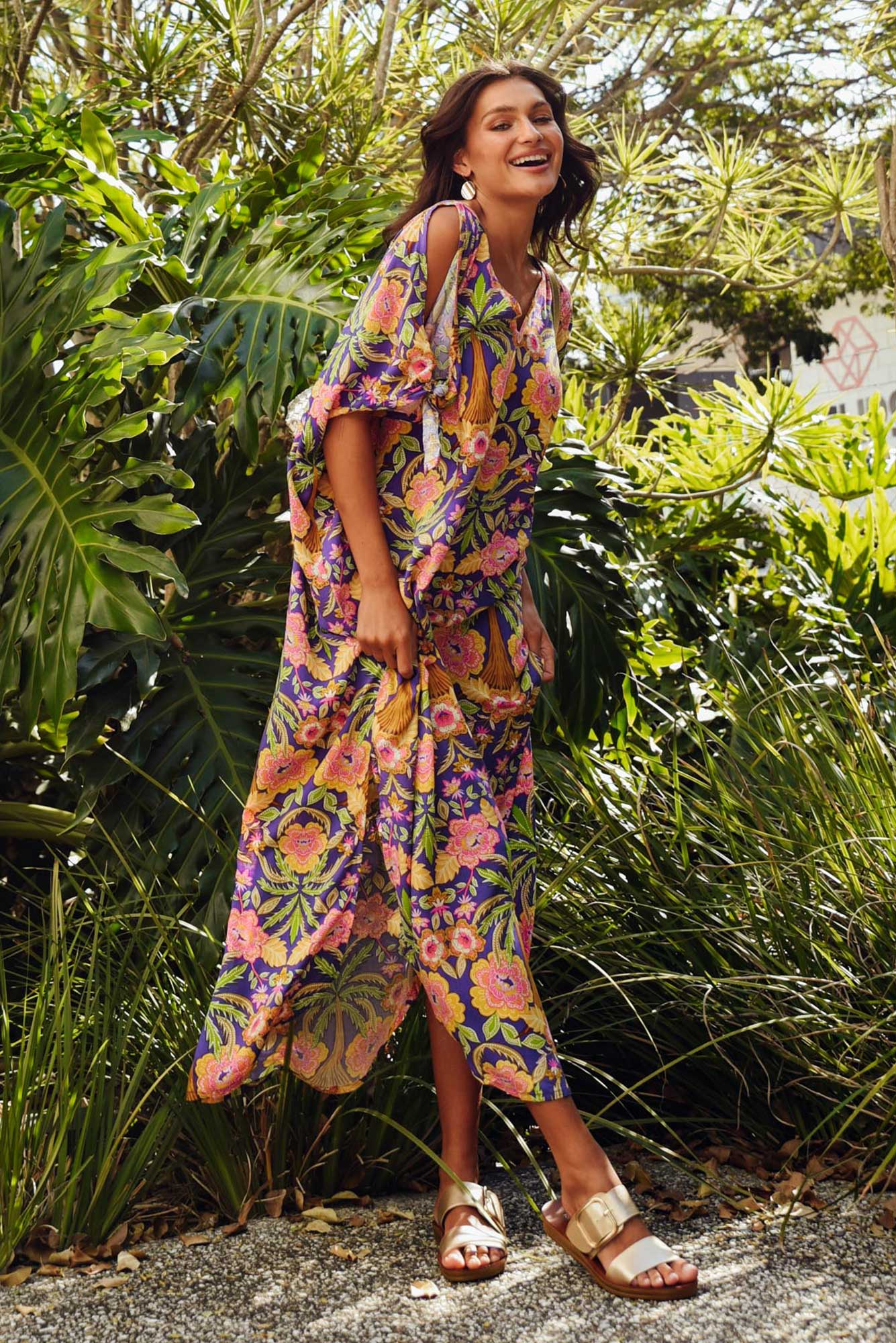 Marika Purple Paradise Cold Shoulder Kaftan