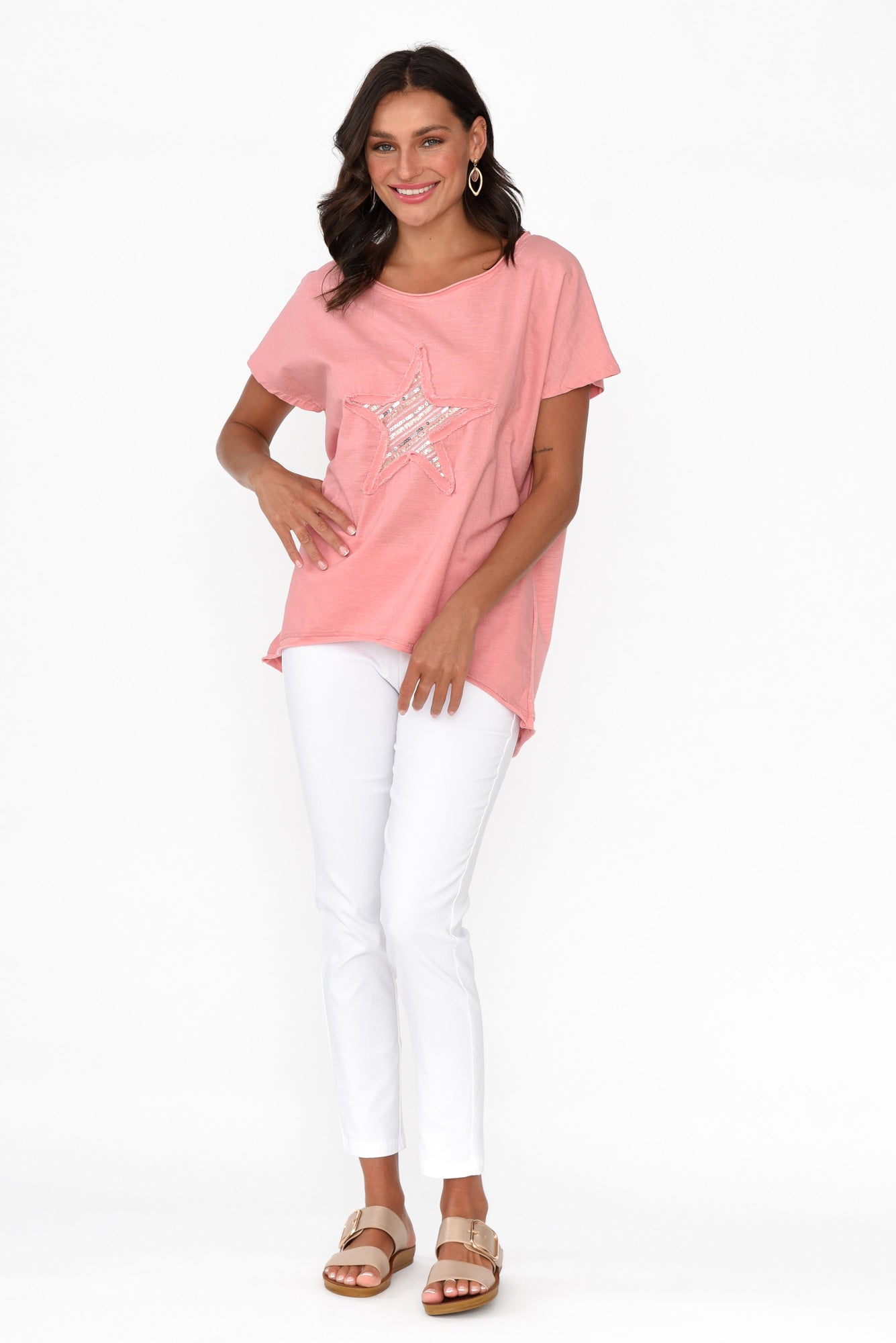 Kassidy Pink Star Sequin Tee