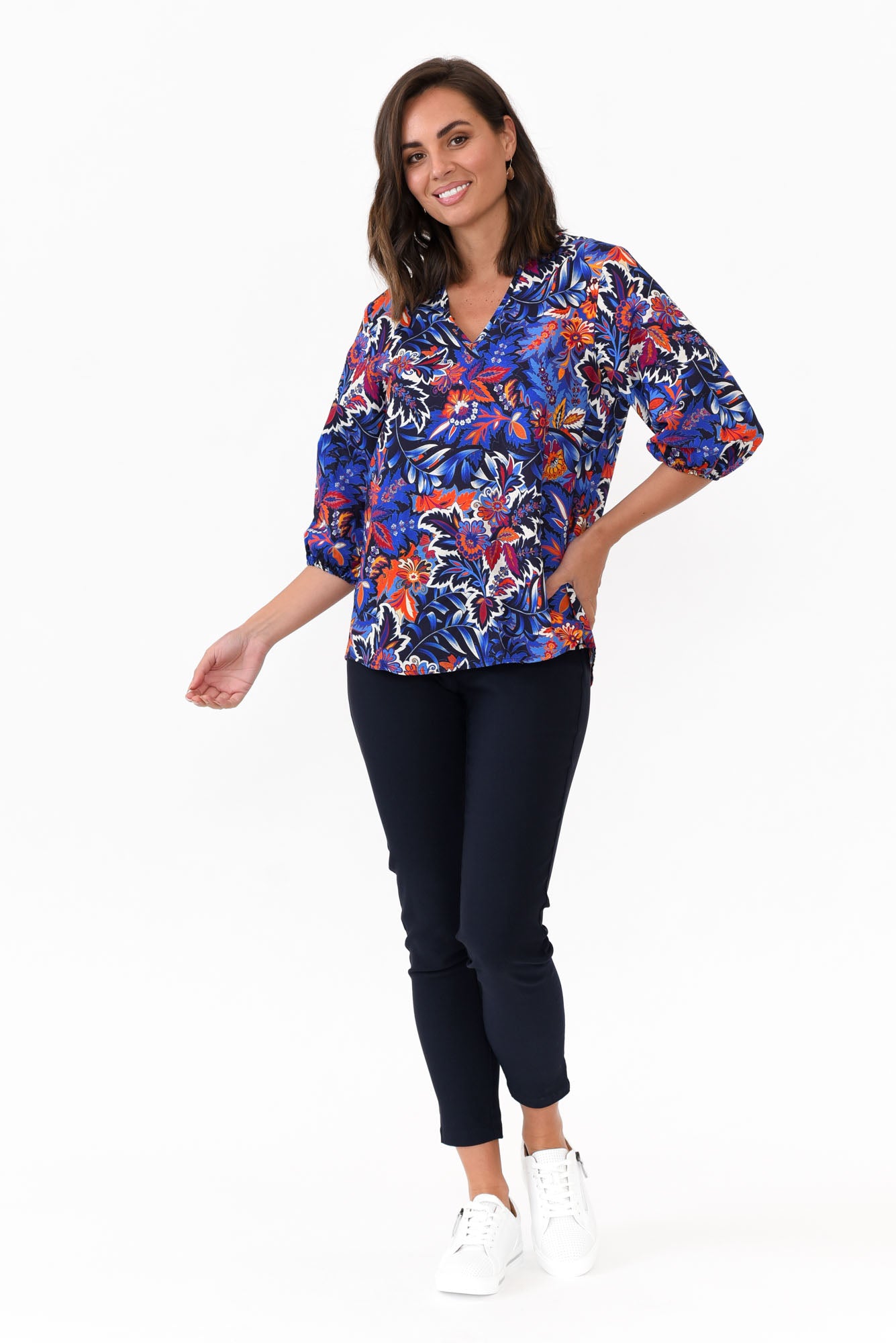 Kimmie Blue Floral Linen Top
