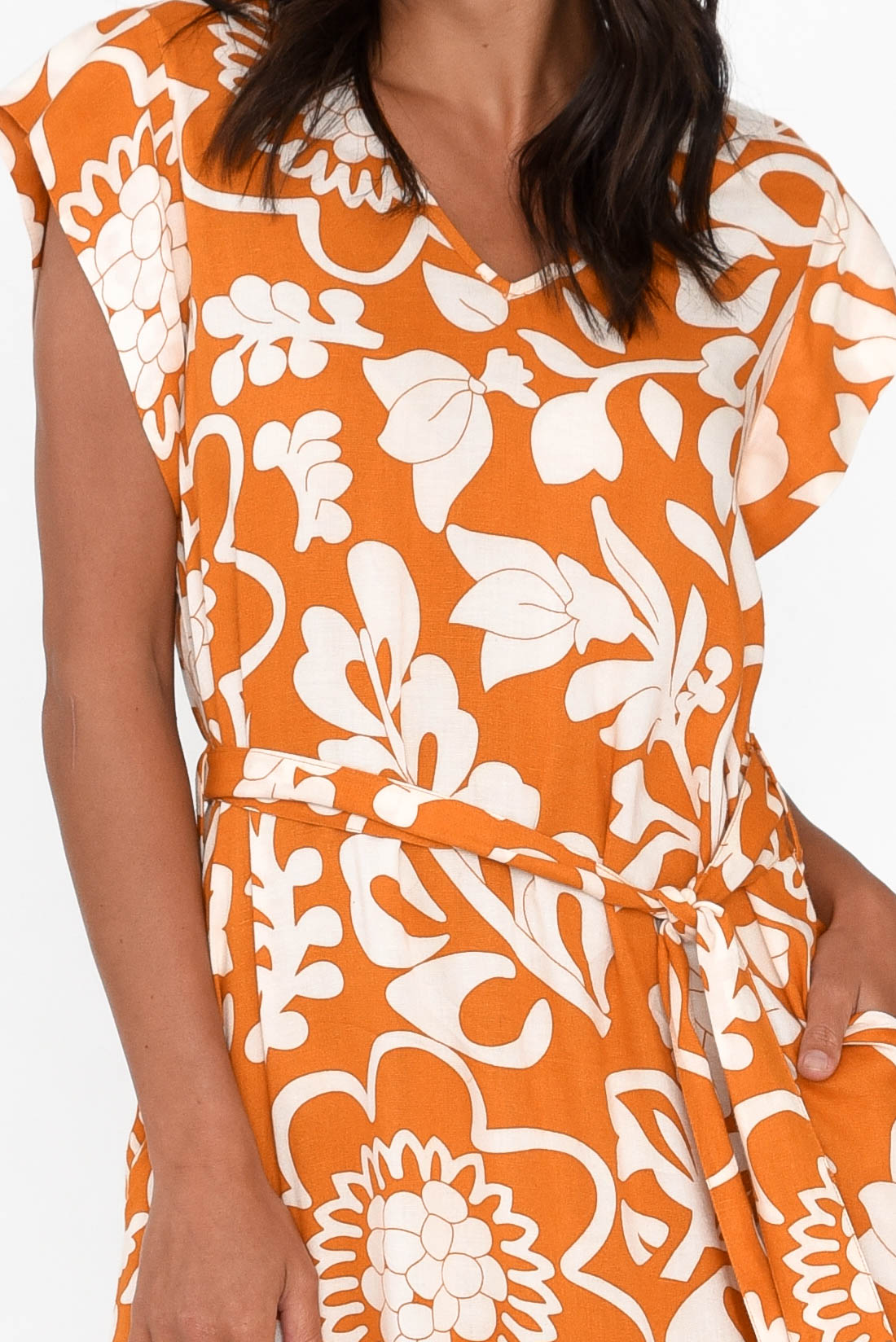 Sebou Orange Garden Midi Dress