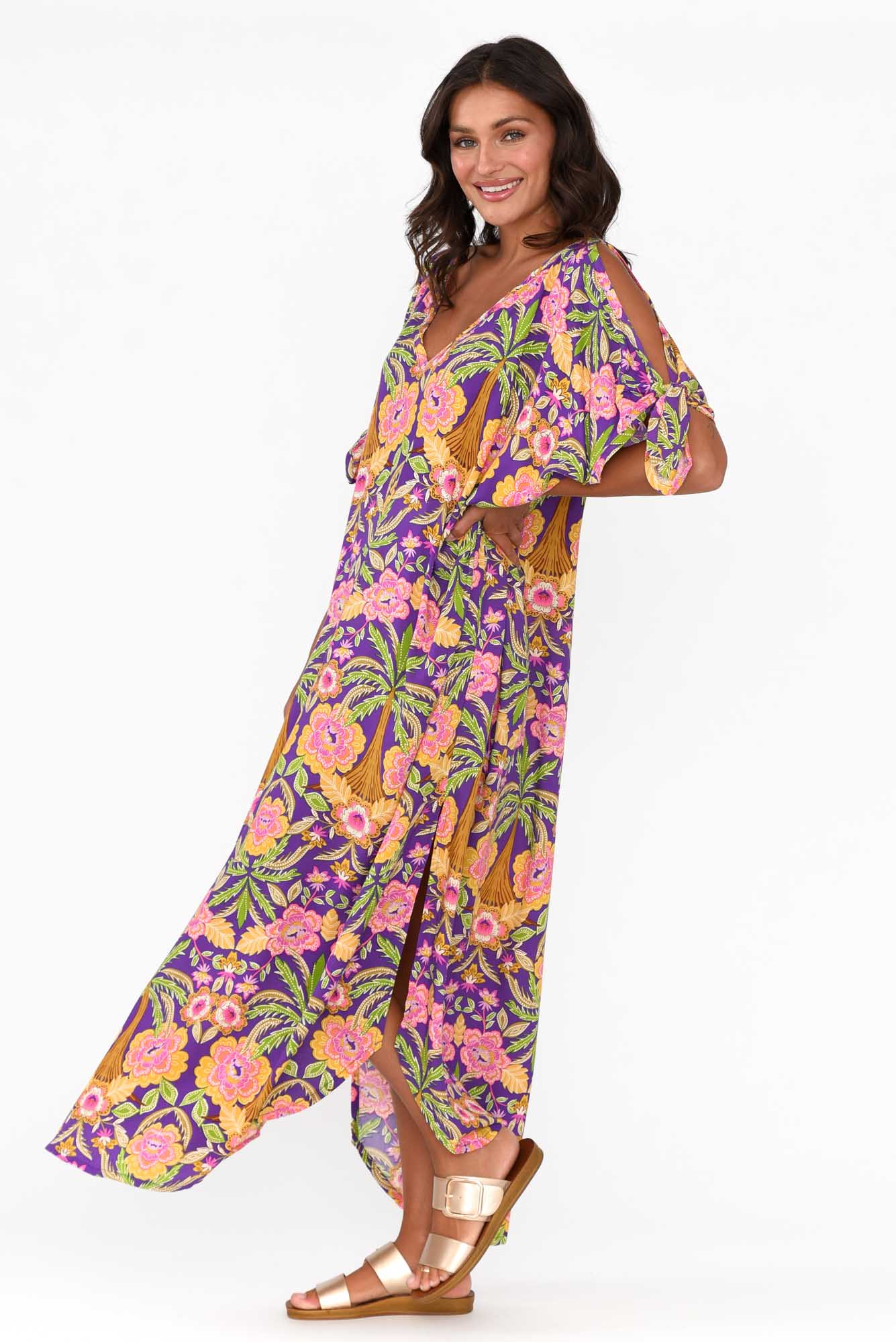 Marika Purple Paradise Cold Shoulder Kaftan