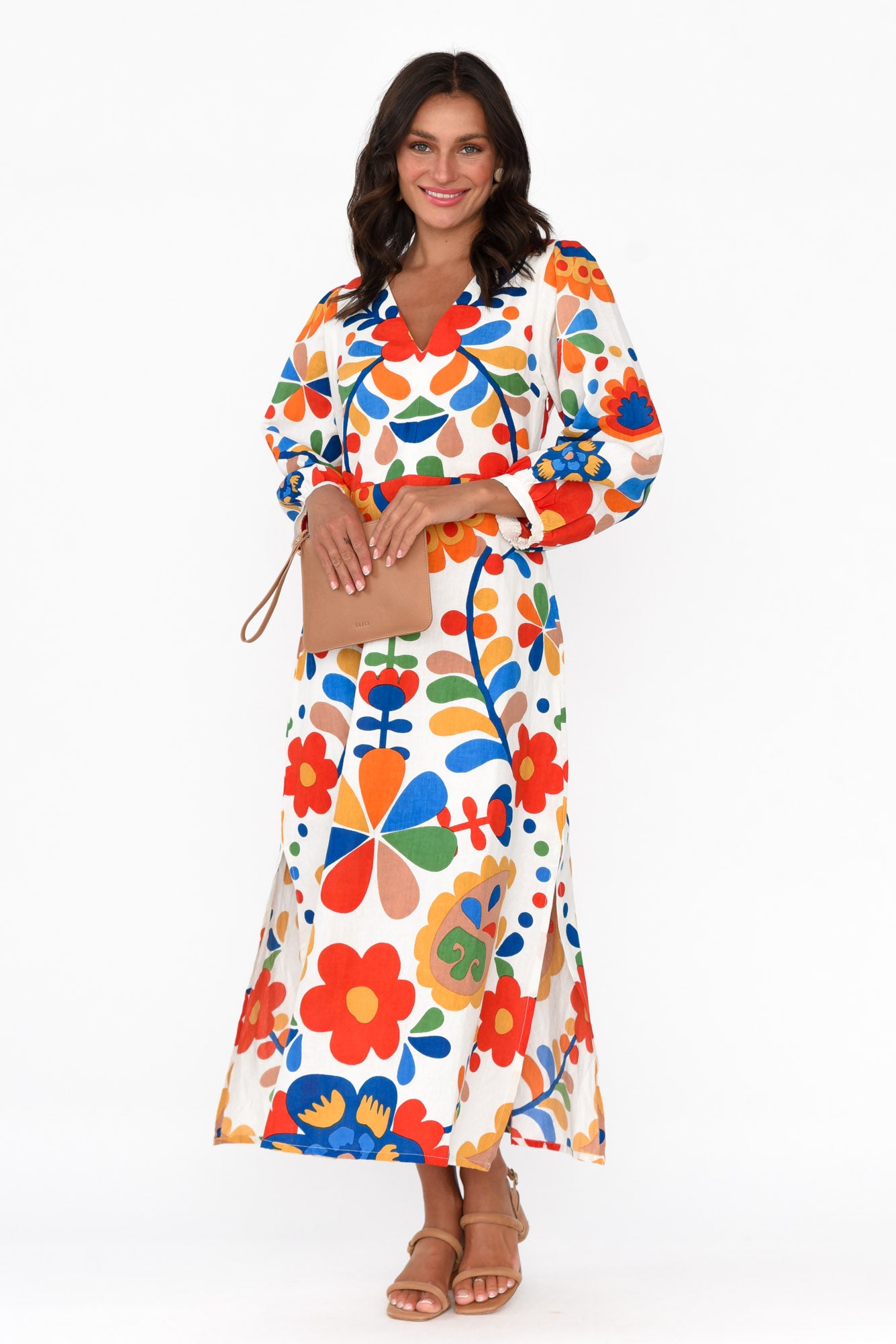 Quinn Fiesta Floral Linen Cotton Dress