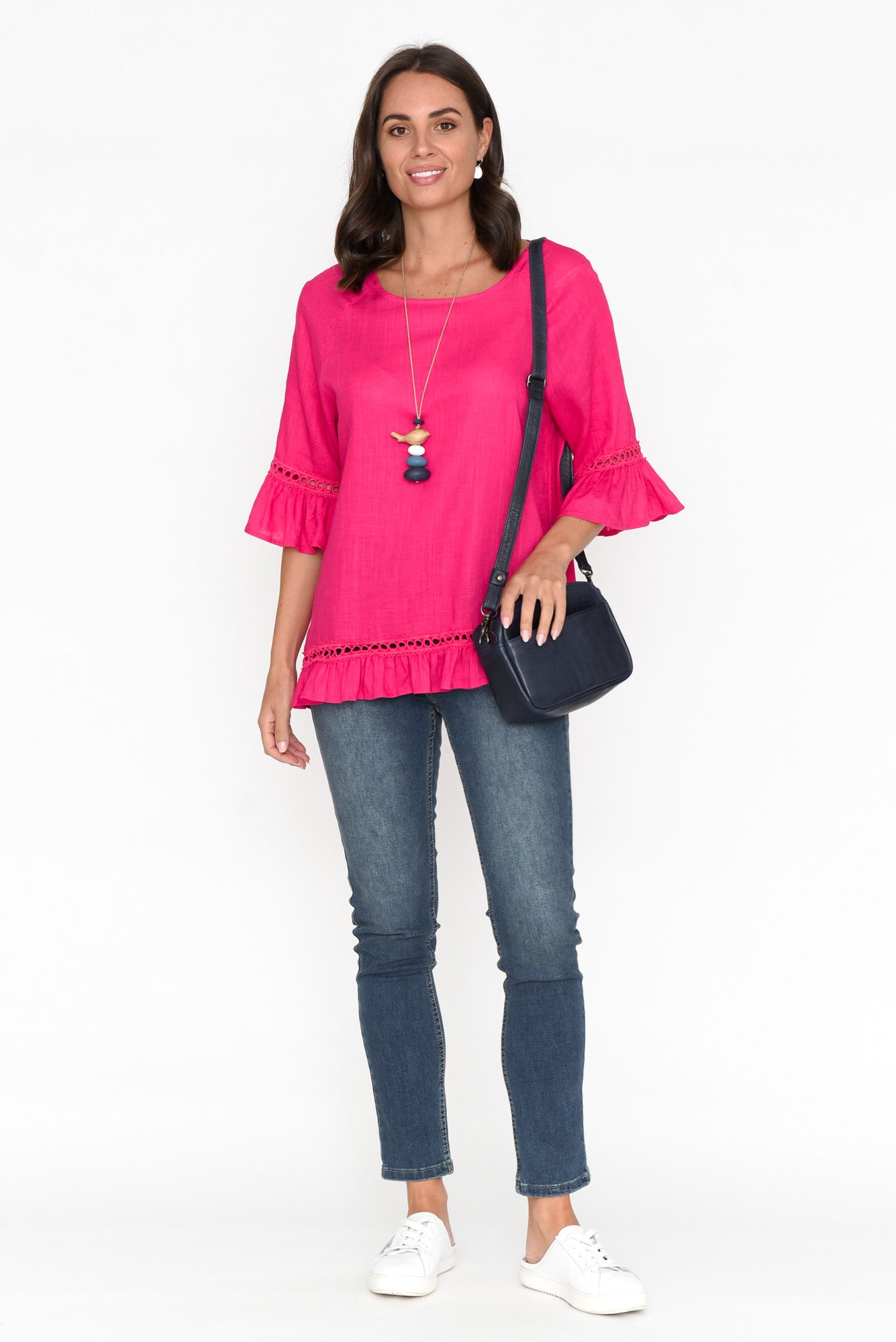 Tinker Hot Pink Linen Cotton Ruffle Top