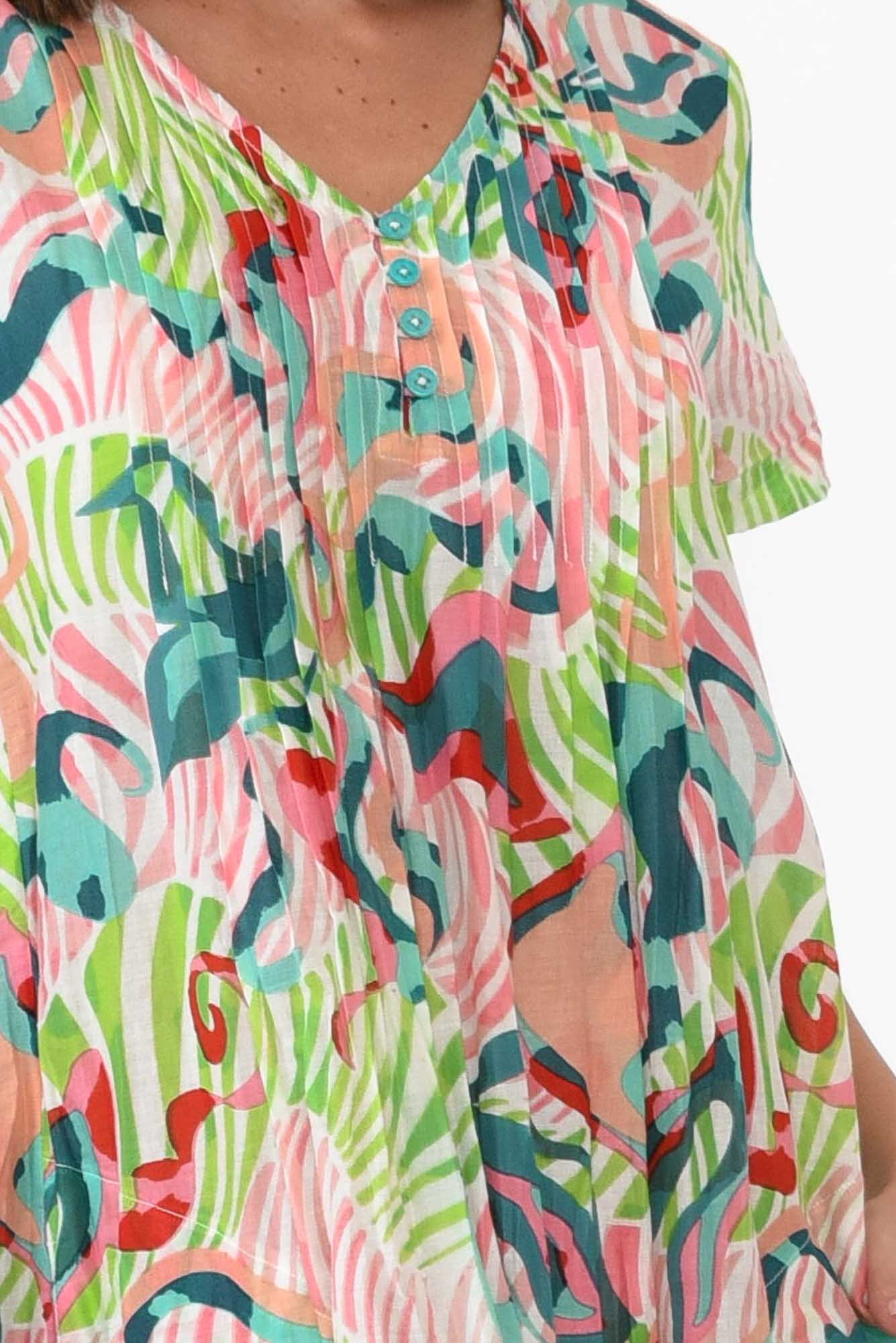Sabina Red Swirl Crinkle Cotton Dress