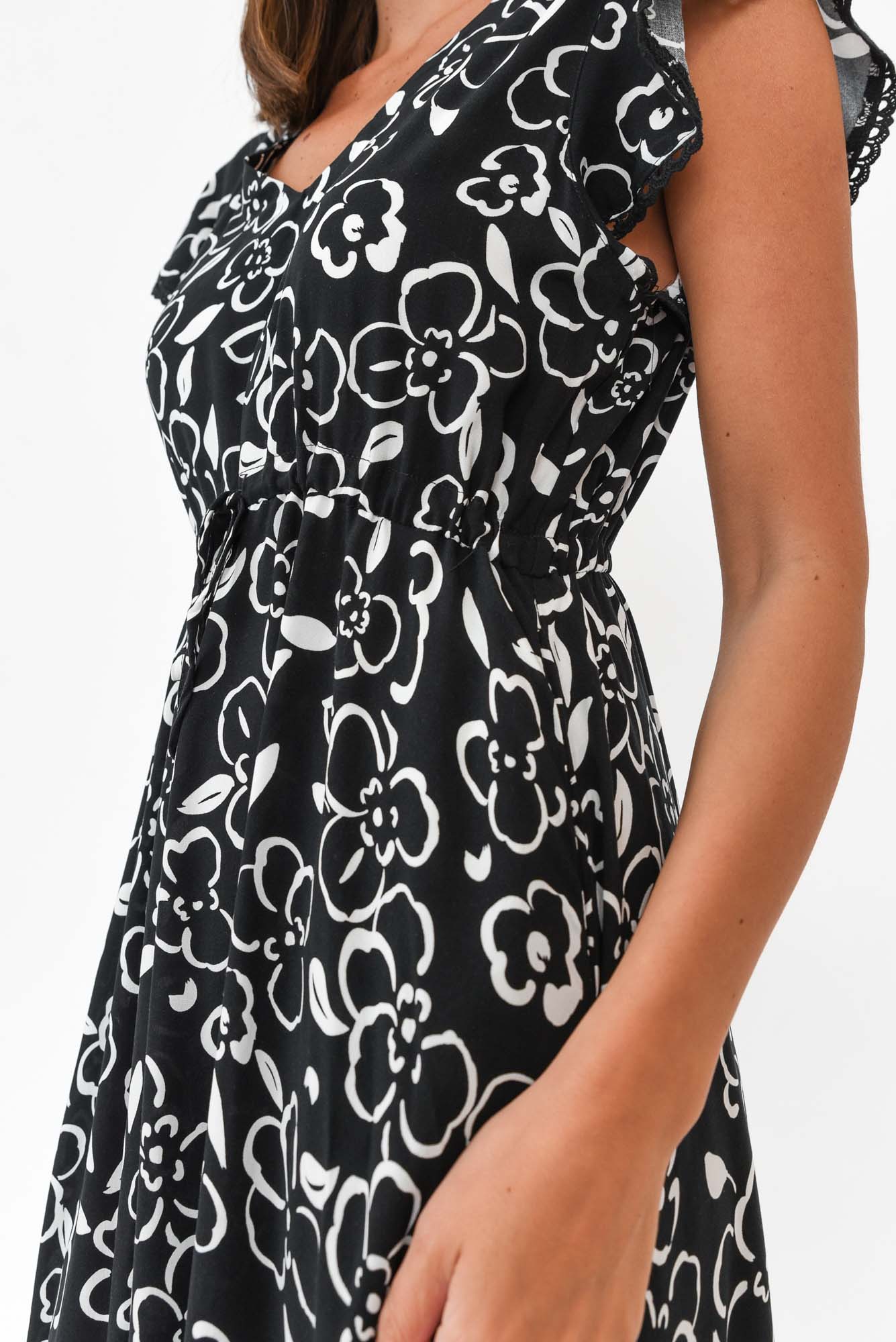 Libby Black Flower Midi Dress