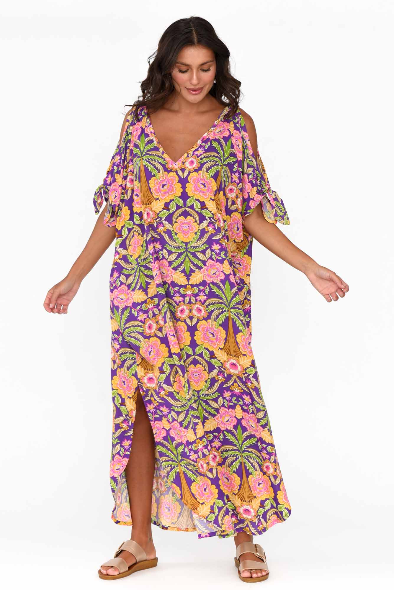 Marika Purple Paradise Cold Shoulder Kaftan