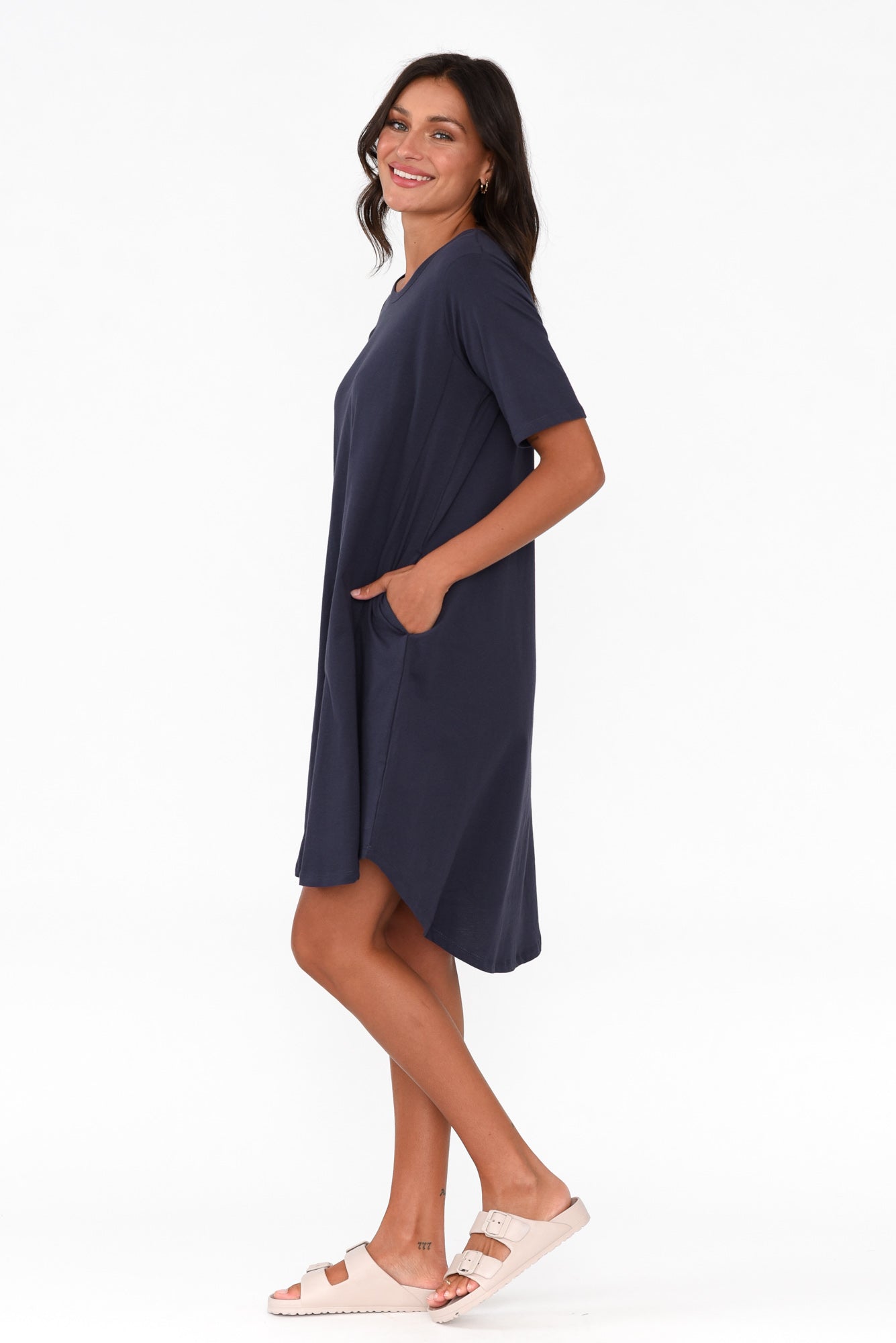 Nyree Navy Hi Lo Cotton Dress