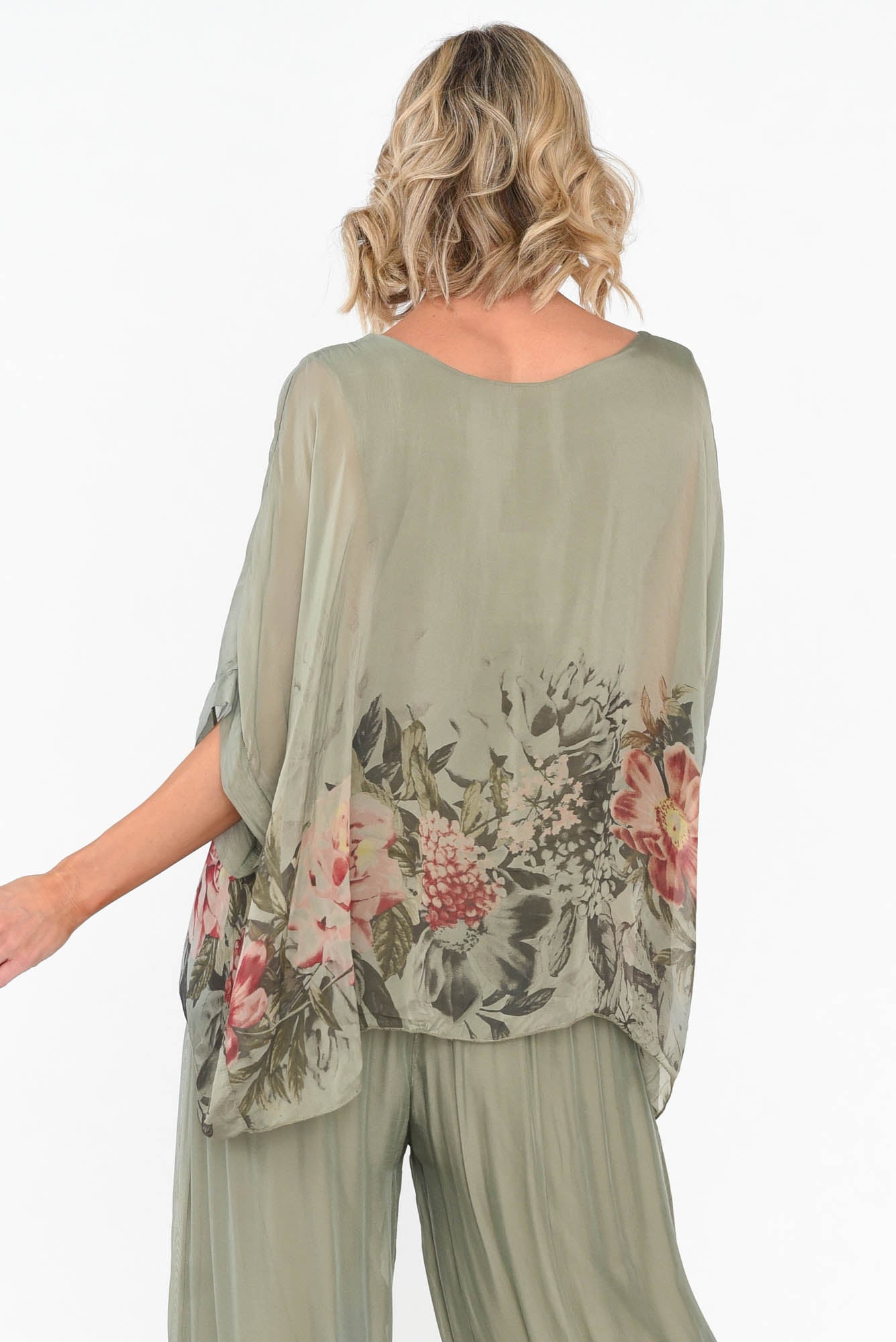 Mayer Sage Floral Silk Top