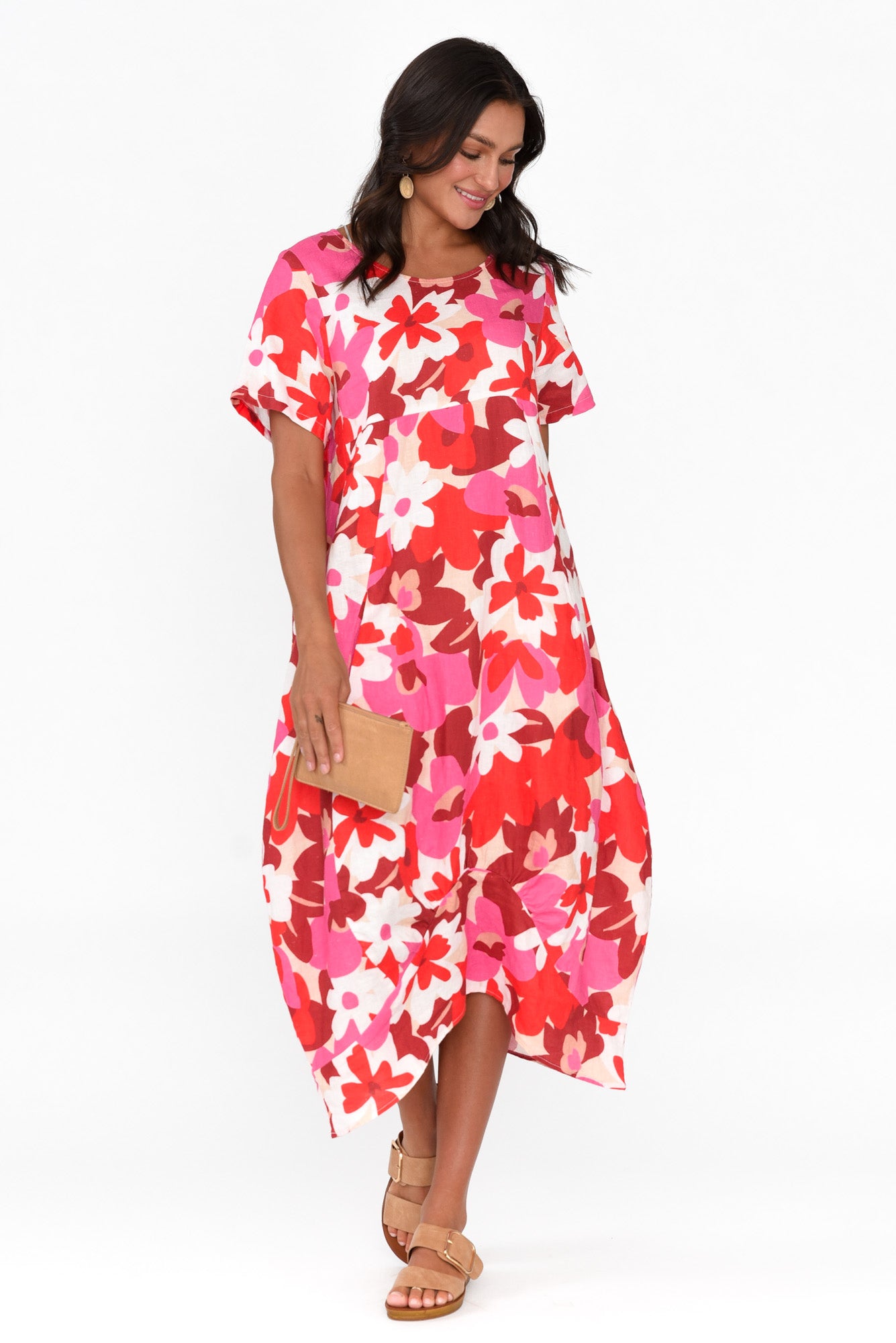 Mattie Red Floral Linen Dress
