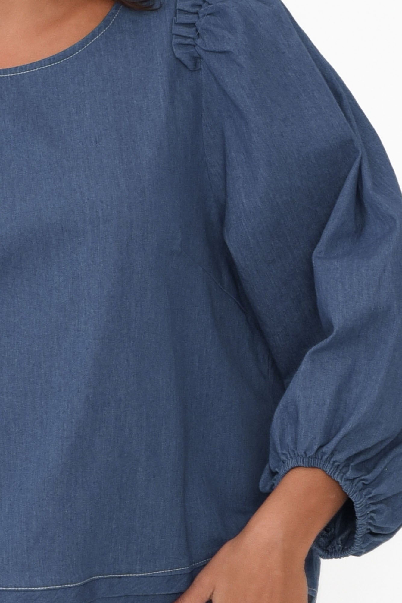 Ferguson Dark Blue Cotton Blend Frill Top