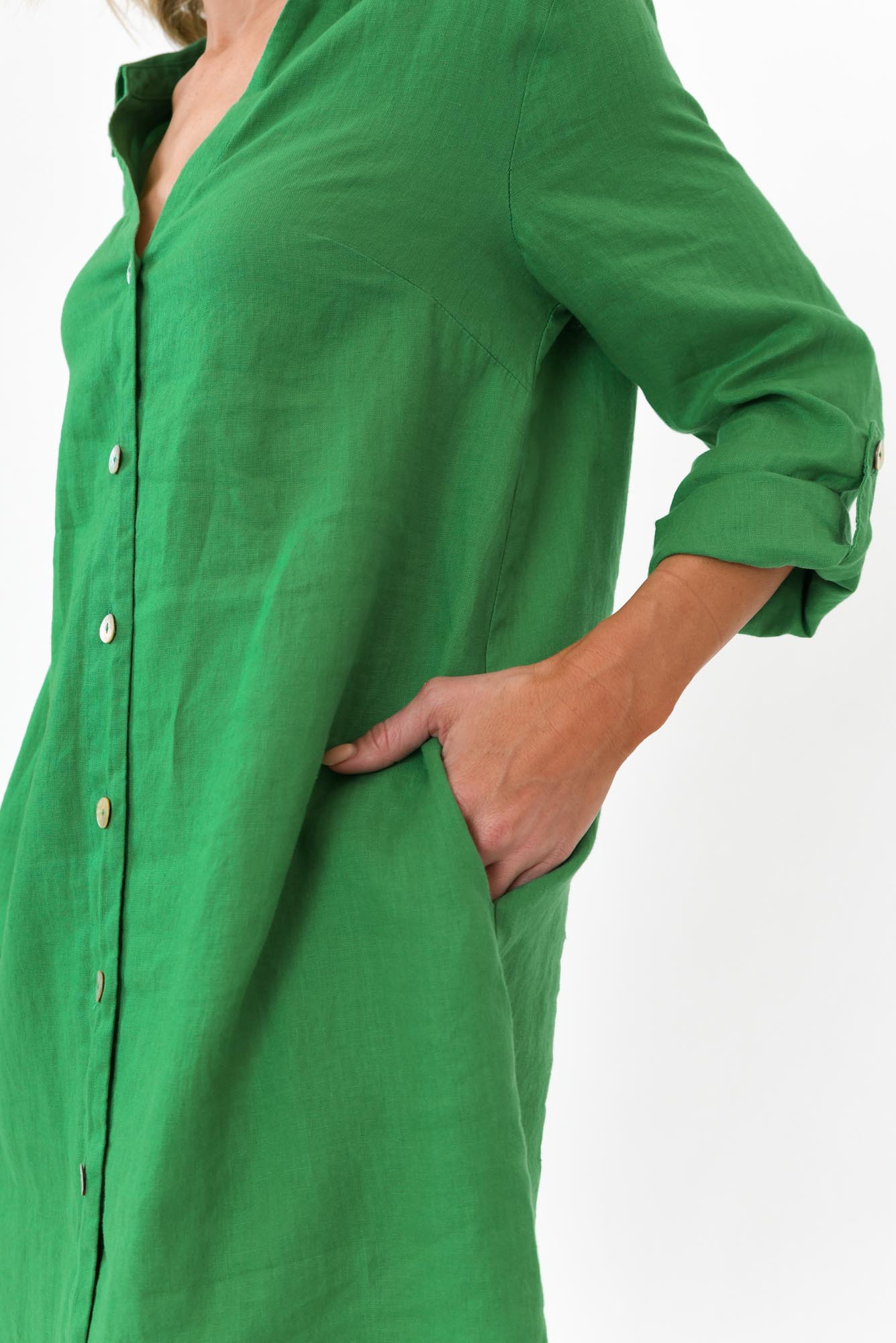Dakota Green Linen Shirt Dress