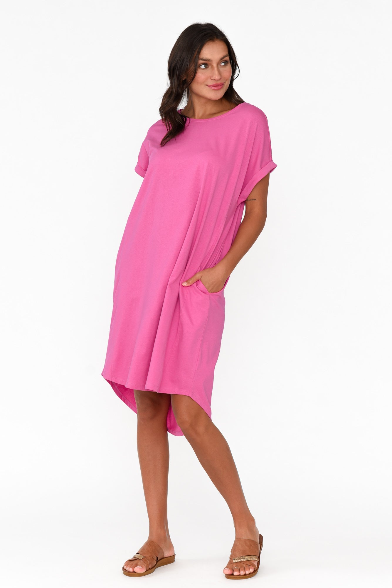 Maxine Hot Pink Cotton T-Shirt Dress