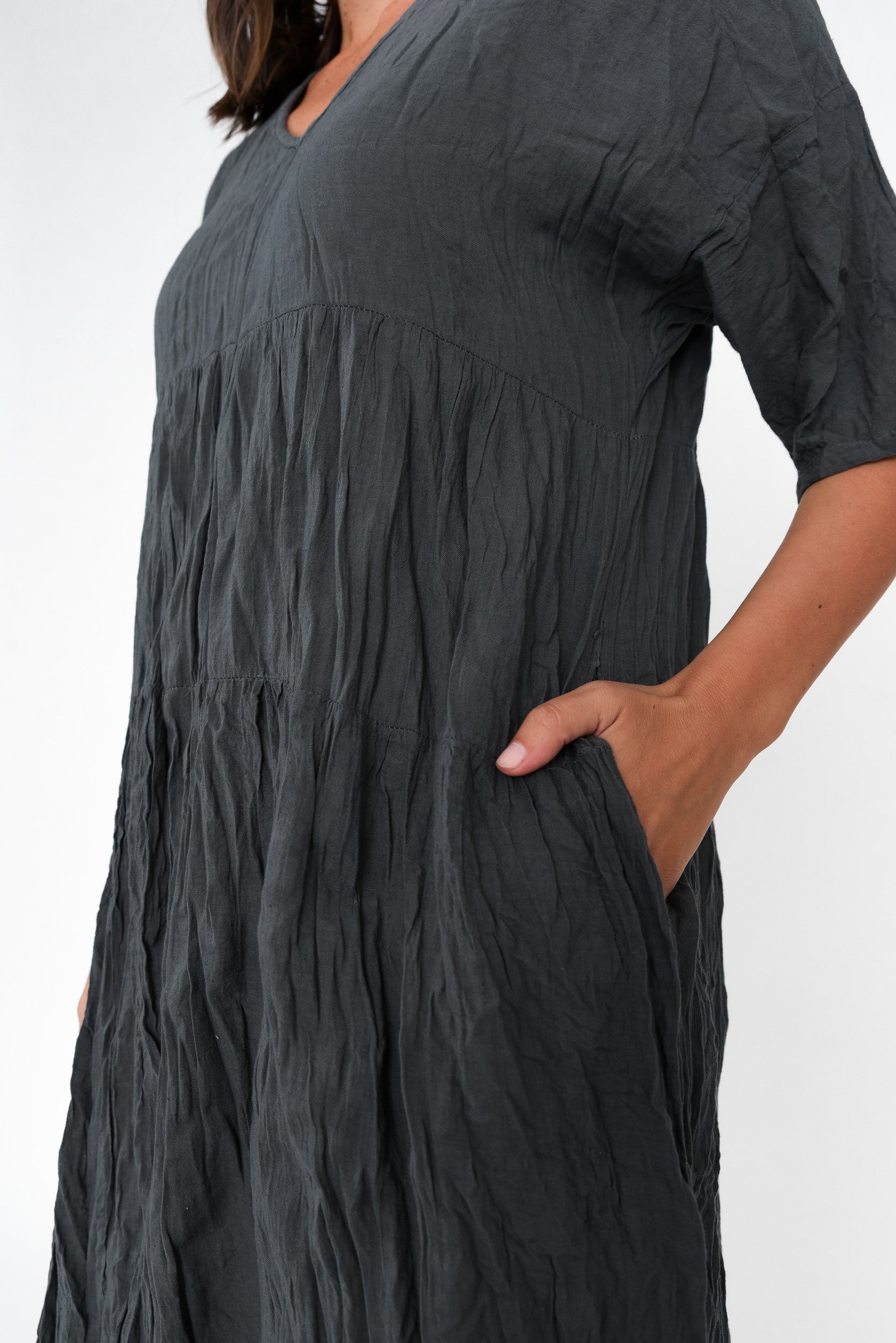Embry Ash Grey Crinkle Cotton Dress